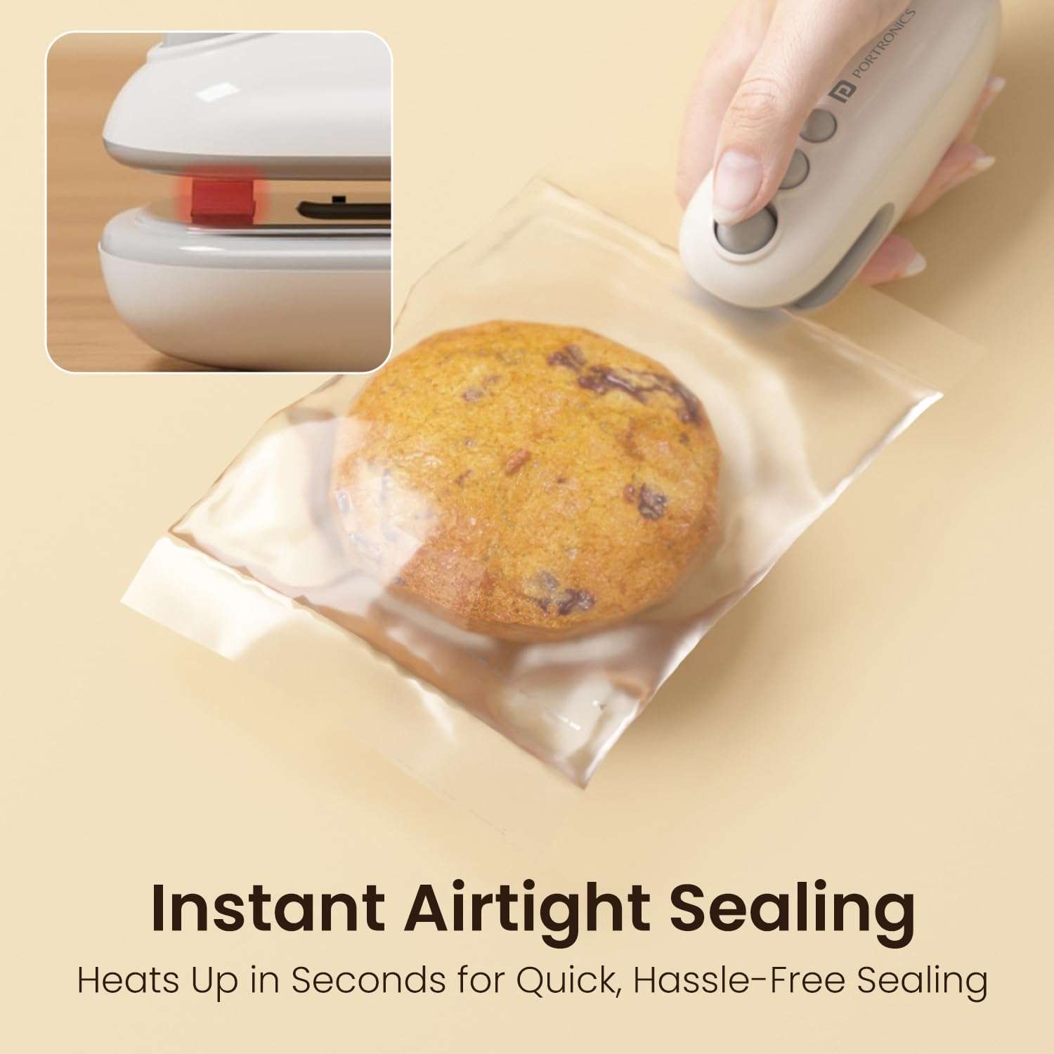 Portronics Locksy 2-in-1 Sealer & Cutter, Portable & Type-C Rechargeable Mini Food Bag Sealer for Food, Chips, Snacks, Traveling Food Packets with Magnet, Strong Heating Clip & Sharp Cutting Blade 5