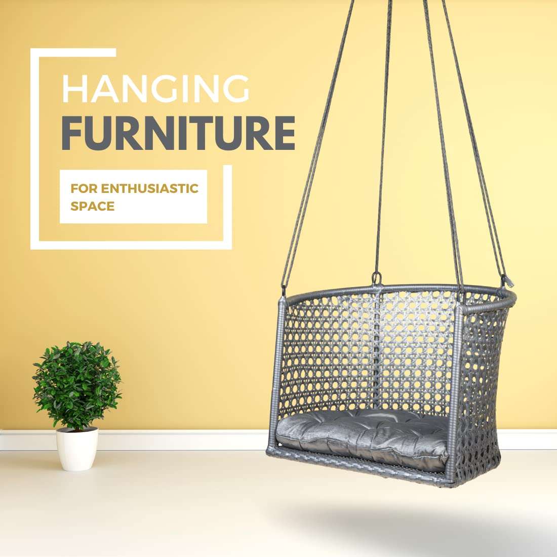 Swingzy Premium C Shape 6 Star Swing Chair for Adults for Home/Swing for Adults/Swing with a Comfortable Cushion/Hanging Jhula for Adults/Hanging Accessories Included (57 x 73 x 200 Cm, Grey) 4