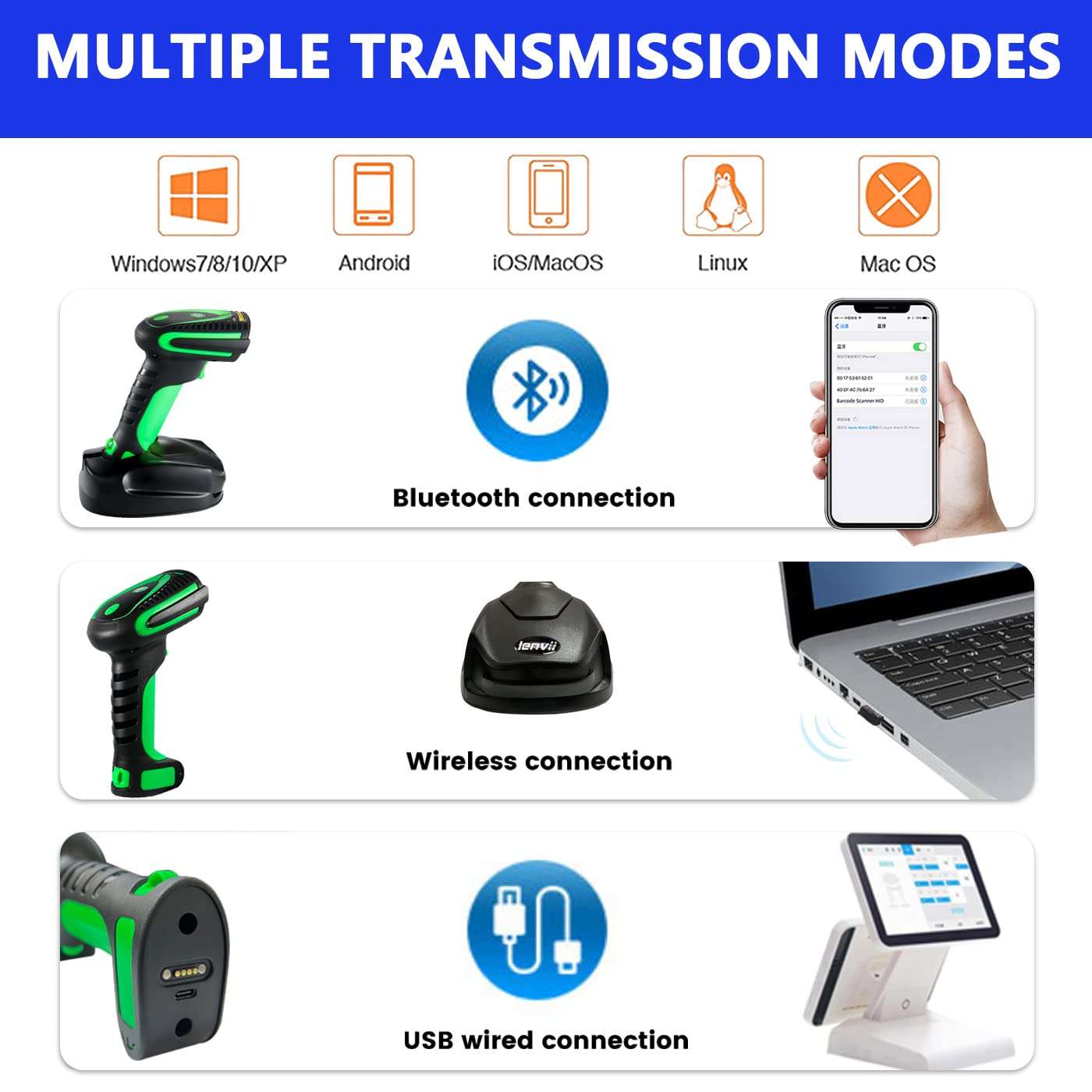 LENVII MDW8004 Bluetooth Wireless Dual Mode 2D Barcode Scanner Handheld QR Code Scanner, Compatible with Metal Codes, Inkjet Codes, and Equipped with The Latest Magnetic Suction Charging 6