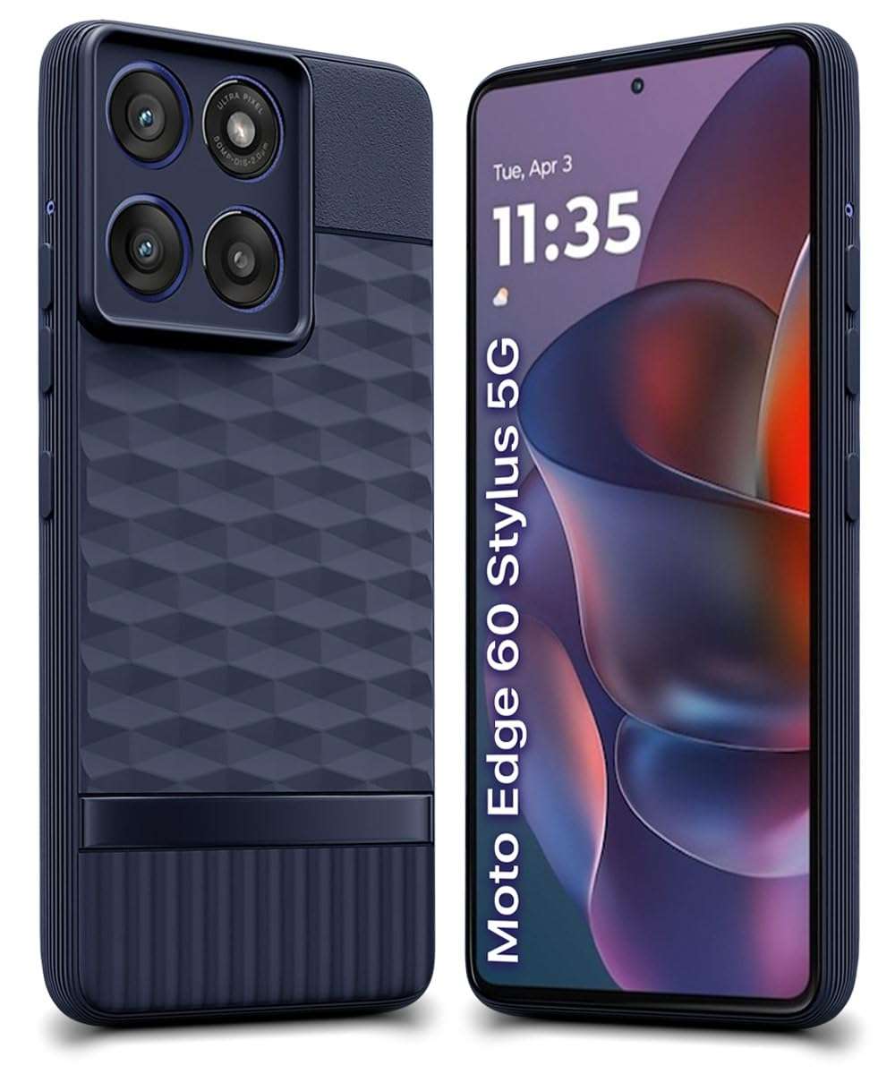 WOW IMAGINE Back Cover for Moto Edge 60 Stylus 5G with Hexa Cube Design | Ultra Slim Soft Rubberised Case | Inner Velvet Fabric | Matte Silicone Flexible Mobile Case | Camera Protection - Blue 1