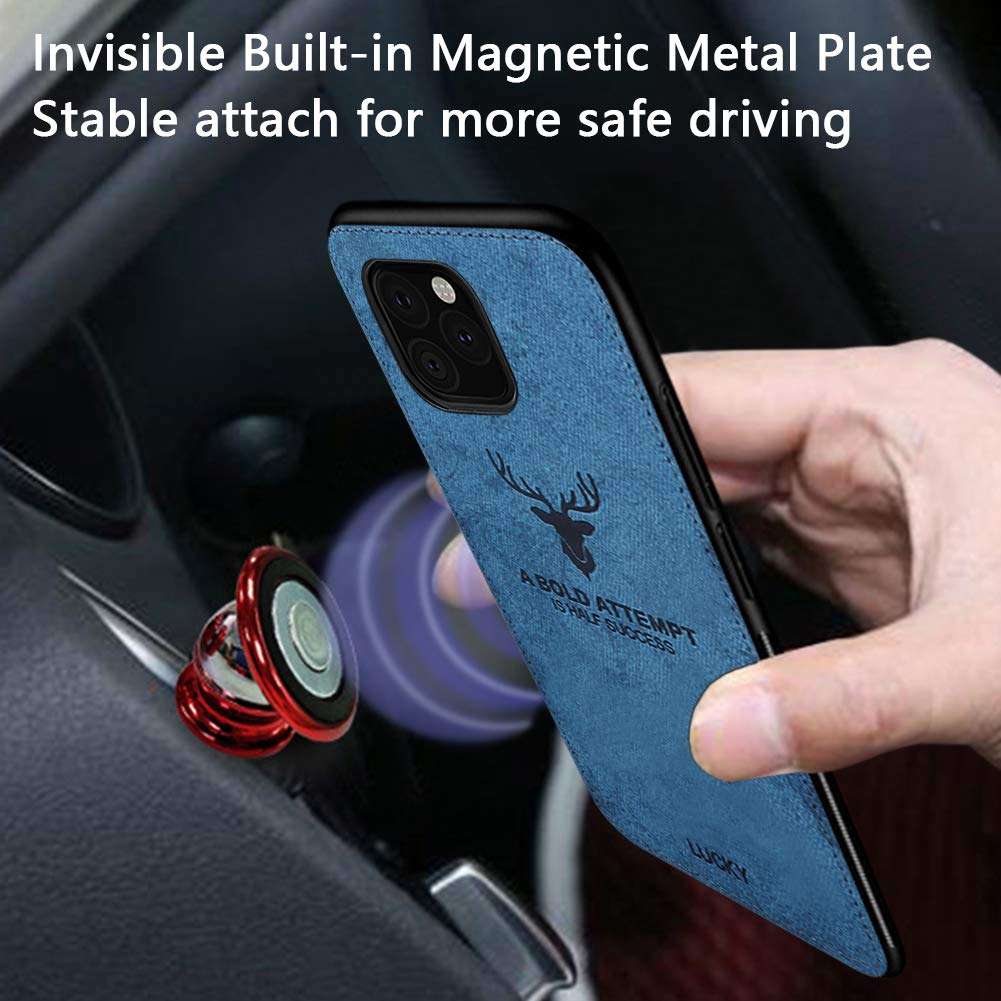 Magnetic Case for iPhone 11 2019,Built-in Metal Plate,Support Magnetic Car Mount,3D Deer Pattern Shockproof Anti-Scratch Soft TPU Edge Fabric Back 360 Protective Cover Case for iPhone 11 6.1'' Blue 2
