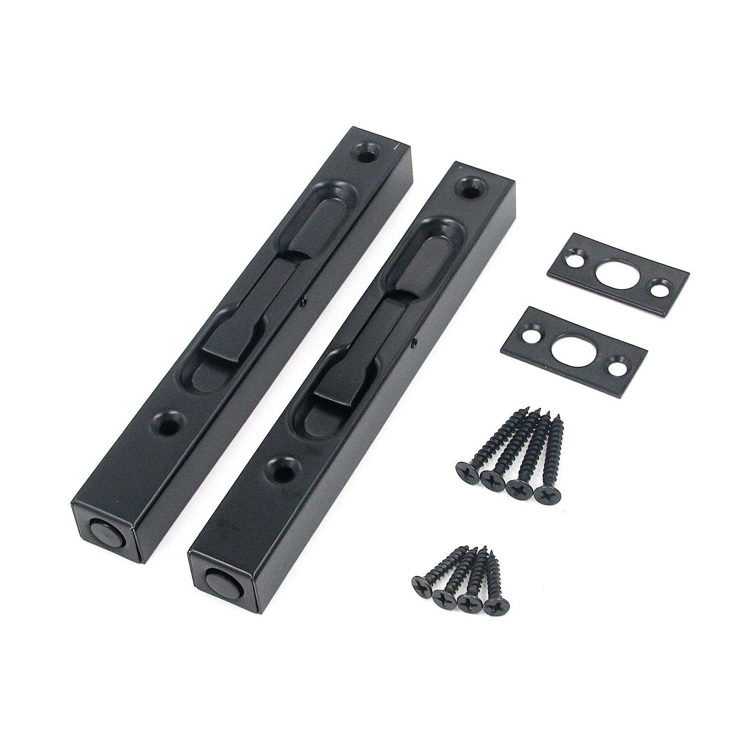 T Tulead 6-Inch Flush Bolt Latch Stainless Steel Door Flush Bolts Black Bolt Locks Security Door Lock Sliding Bolt Lock Pack of 2 with Mouting Screws 1