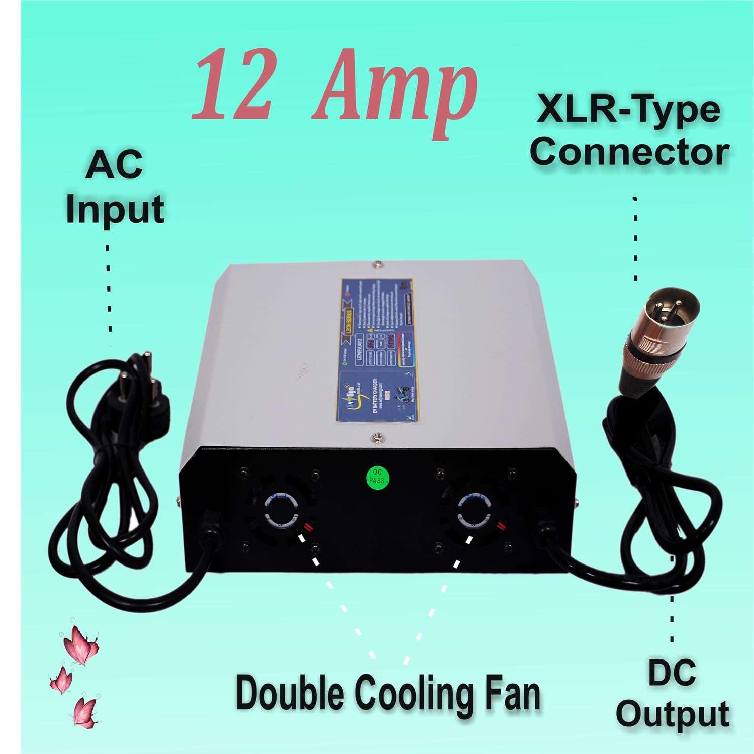 LZON Series 60V 12Amp Auto Cutoff 67.2v Lithium ion Fast Battery charger with Digital Display for Electric Scooter & Electric BIke Output XLR Type Connecter 6