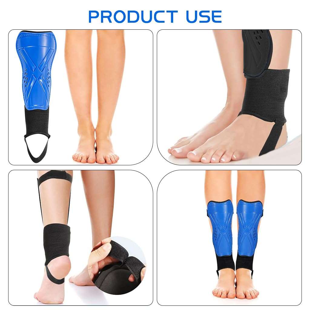Proberos® Kids Shin Guard Teens Sport Shin Guards with Ankle Support EVA Cushioning Liner Football Shin Guards Adjustable Hook and Loop Closure Design Sport Shin Guards for Football, Rugby, Blue 5