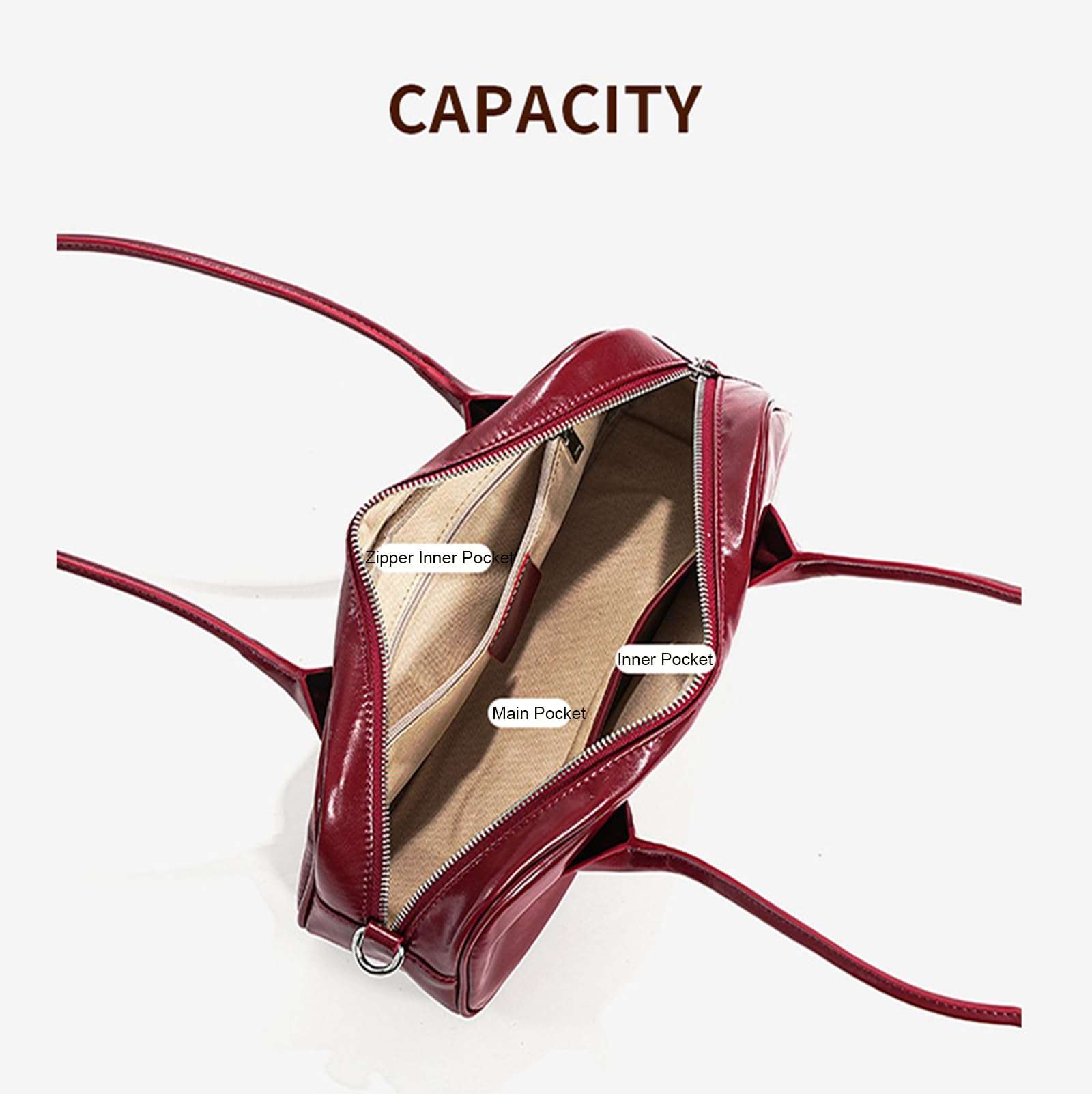 JOTOUCH Shoulder Bag for Women, Leather Fashion Ladies Tote Handbag, Shoulder Purse with Zipper (Red) 4