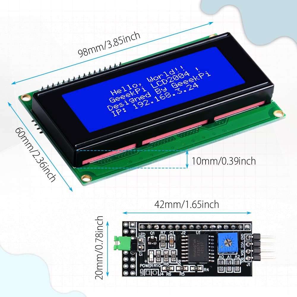 GeeekPi IIC I2C TWI Serial LCD 2004 20x4 Display Module with I2C Interface Adapter Blue Backlight for Raspberry Pi Arduino STM32 DIY Maker Project BPI Tinker Board Electrical IoT Internet of Things 3