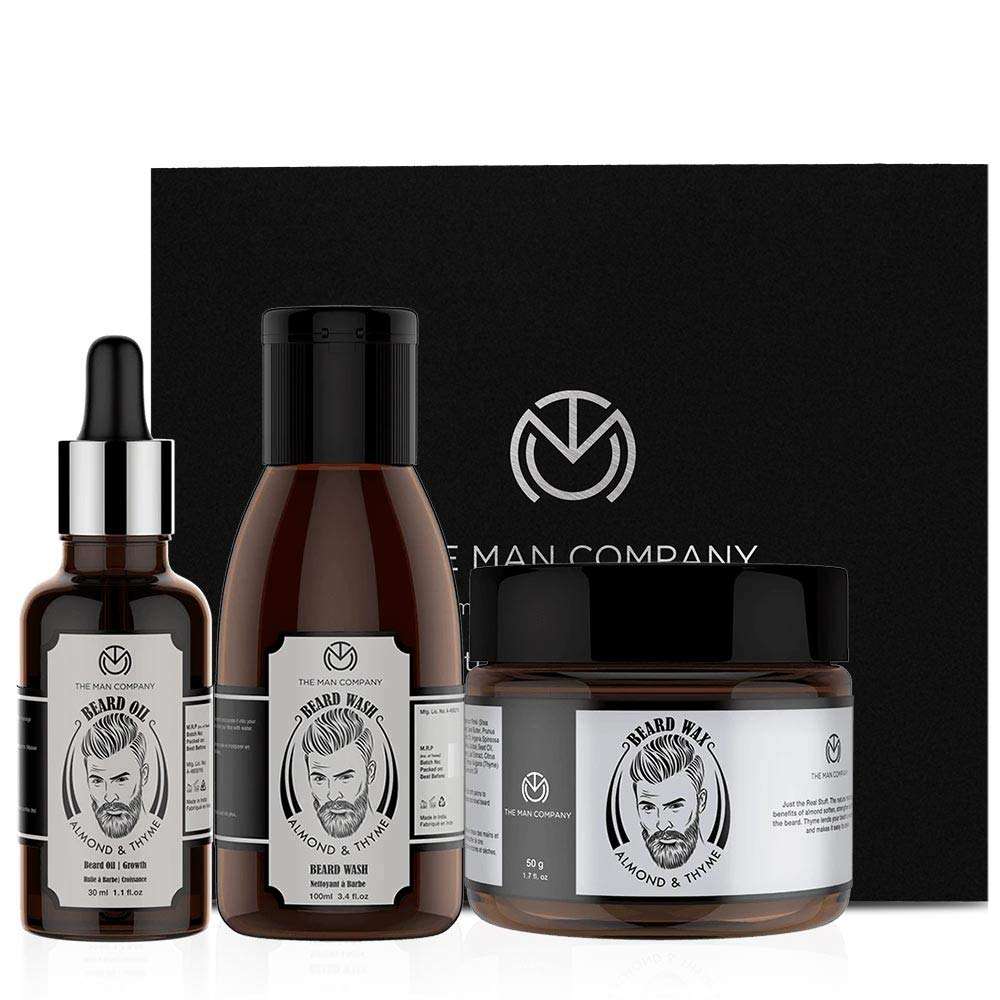 The Man Company Beard Care Kit with Beard Growth Oil, Beard Wash/Shampoo, Beard Wax with Almond & Thyme | 100% Natural Oil | Paraben & SLS Free 1