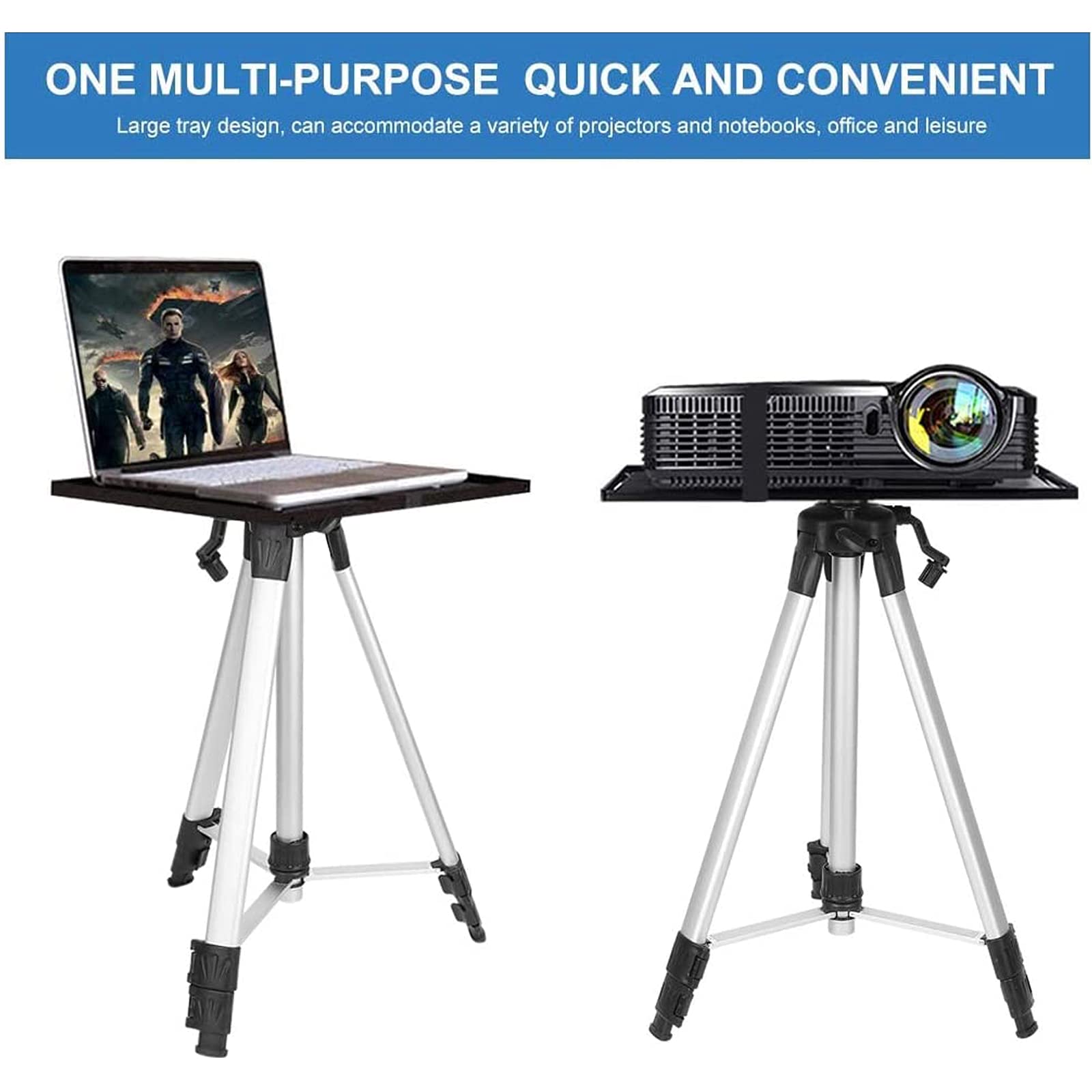 Aluminum Tripod Projector Stand, Adjustable Laptop Stand 21 to 54inch Multi-Function Stand with Tray Holder and Storage Bag for Projectors Laptops Photography 2
