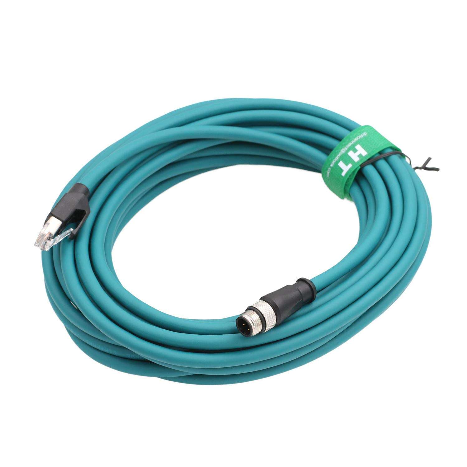 HangTon M12 4 Pin D-Code Male to RJ45 Ethernet Network Cat5e Cable for Omron Datalogic Keyence Sensor PC Profinet Network CCTV Control Power 15m 5