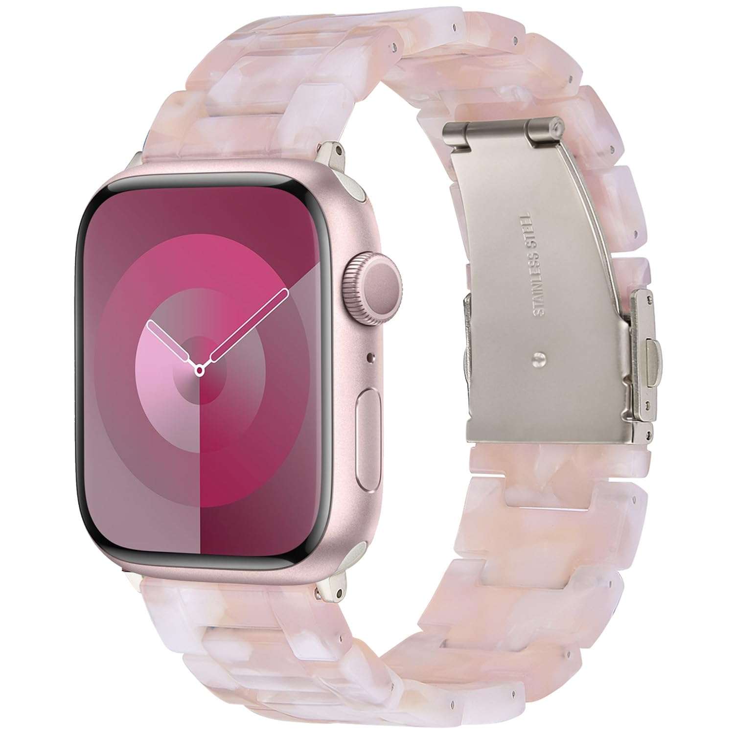 V-MORO Strap Compatible with Apple Watch Bands 45mm/44mm Series 7/6 Women,Lightweight Clear Flower Resin Band Replacement for iWatch Series SE/5/4/3/2/1 42mm/44mm/45mm with Stainless Steel Buckle 1