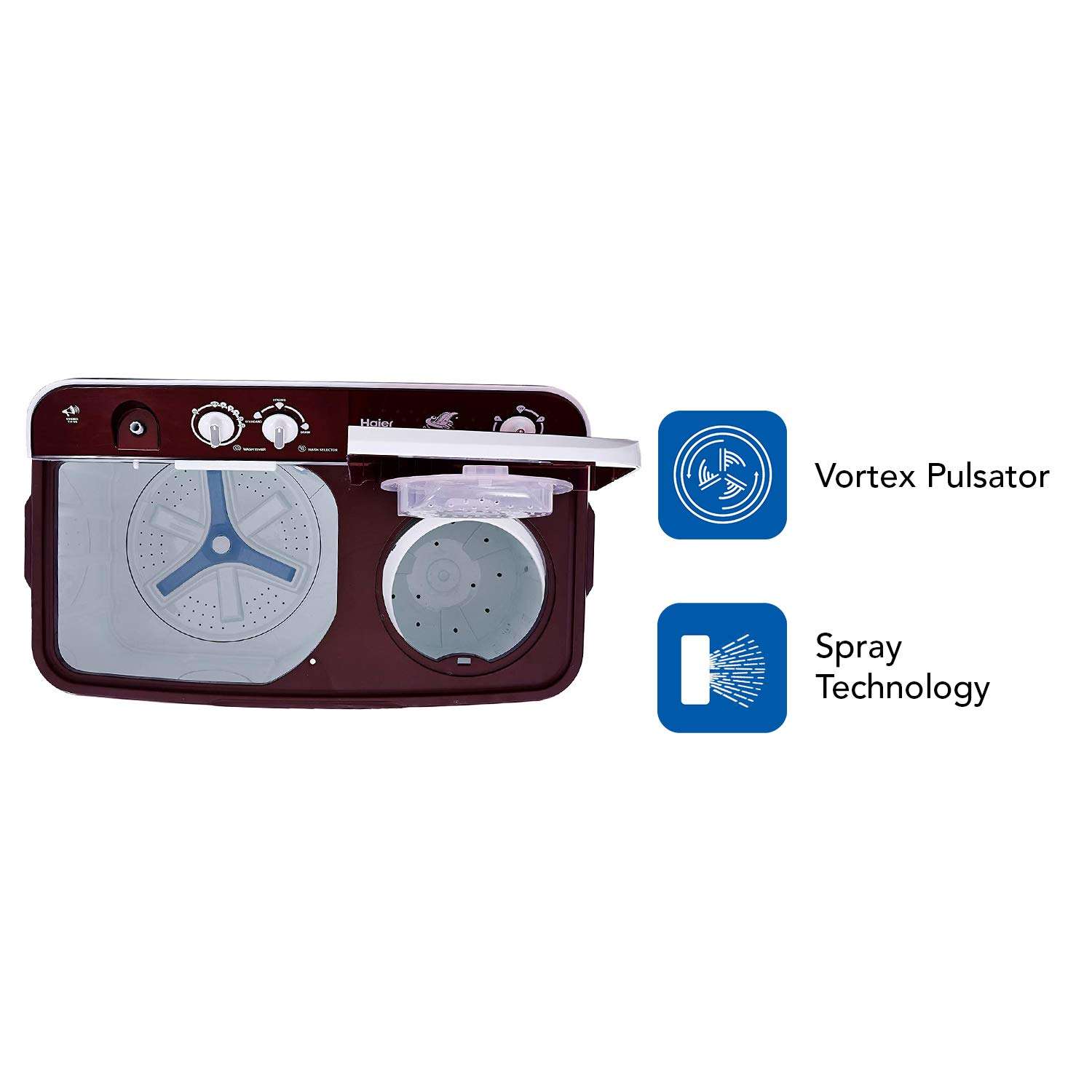 Haier 9 kg Semi-Automatic Top Loading Washing Machine (HTW90-1128BT, Burgundy) 4