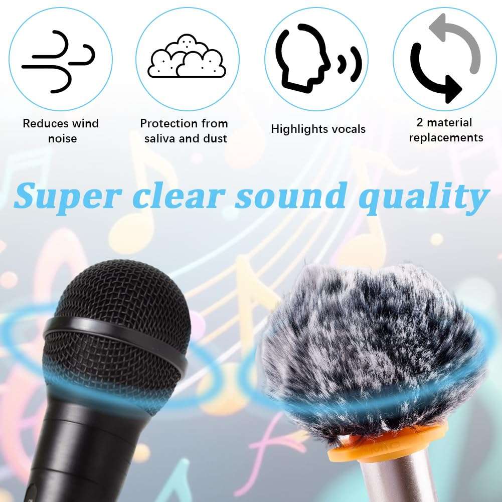 CREATCABIN Fluffy Microphone Cover Furry Mic Microphone Furry Windscreen Muff Soft Pop Filter and Windscreen for Karaoke, Studio, and Broadcasting Fits Most Standard 4.53x3.35inch Black 6