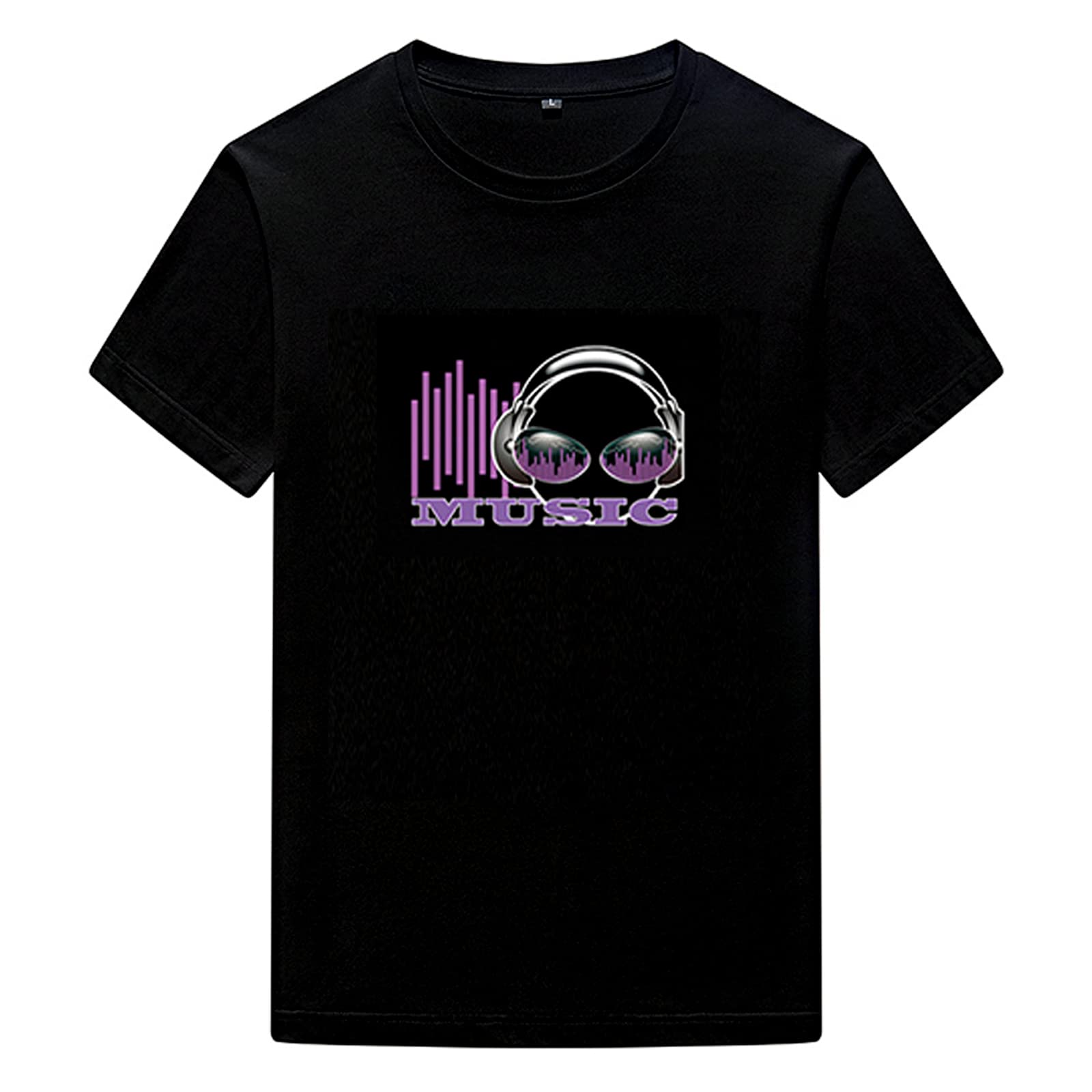 Hmyloz Couple LED Sound Activated T-Shirt Audio Control Light Up Black Crewneck Short Sleeve for Music Party Wear