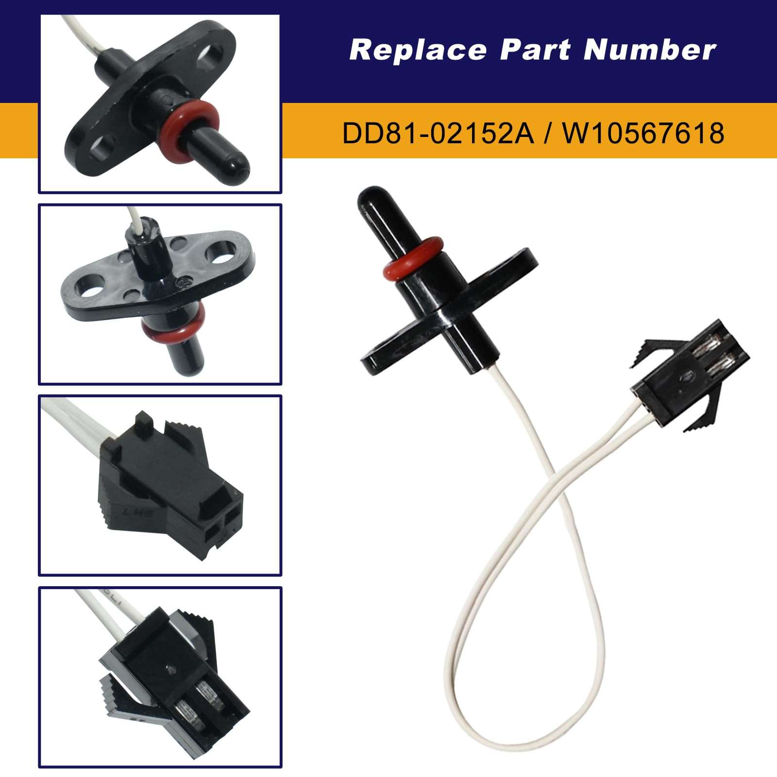 DD81-02152A Dishwasher Thermistor Temperature Sensor for Samsung DW80N3030US DW80R2031US, Replacement for Whirlpool UDT518SAFP0, W10567618 Thermistor Temperature Sensor 5