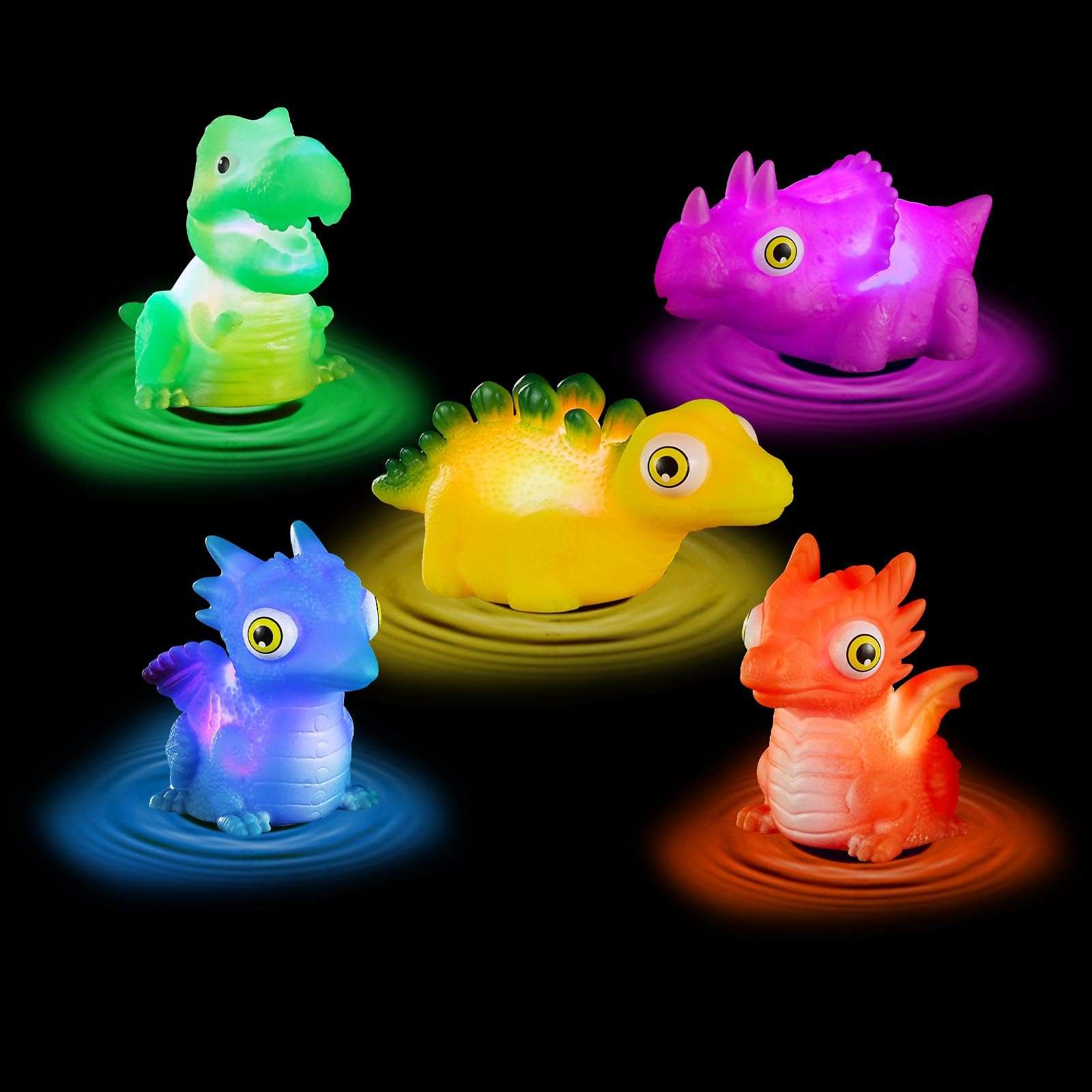 yoliyogo Bath Dinosaur Toy with Light Flashing Model Dinosaur Floating Bathtub Game Bright Figure Dinosaur Set Ideal Gift for Kids