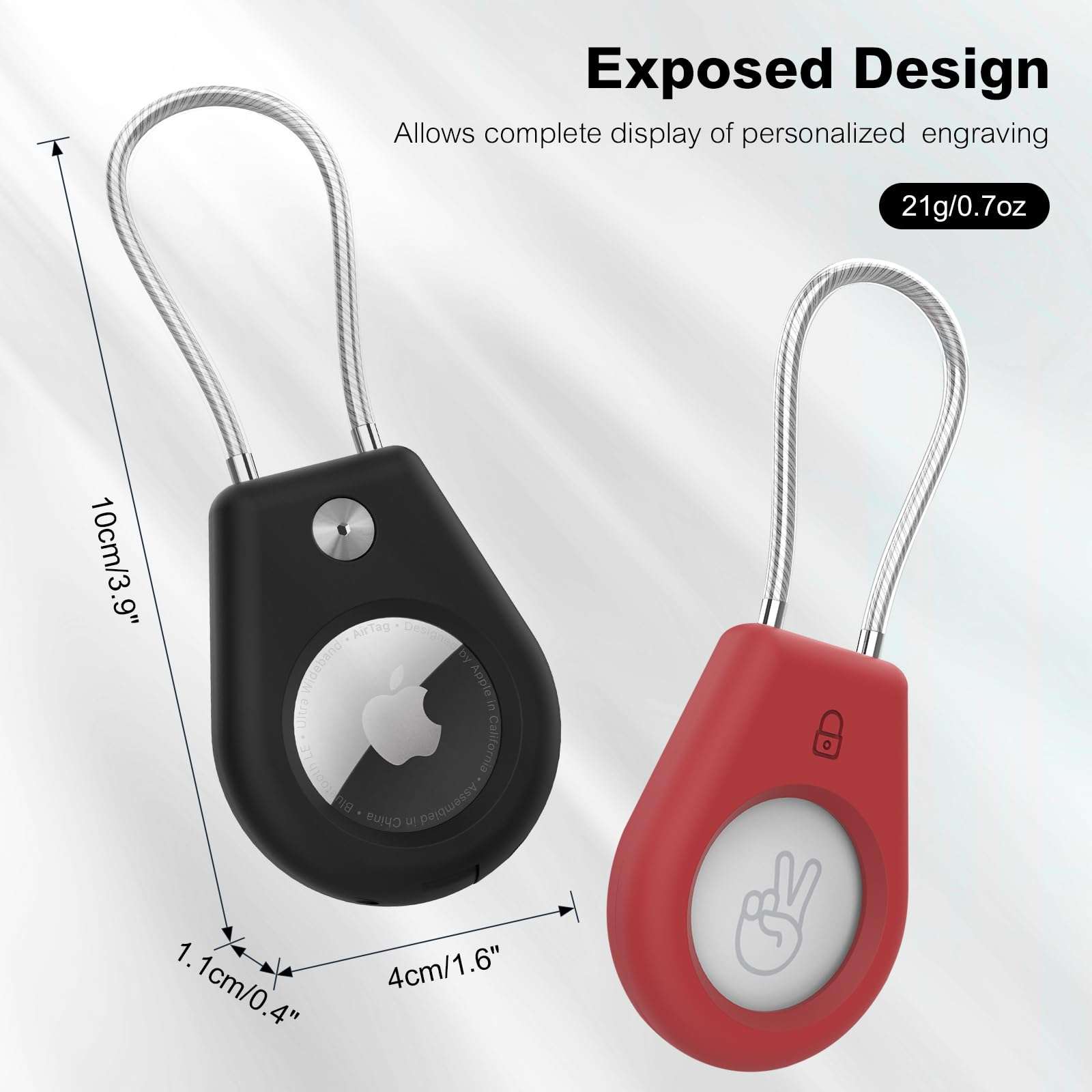 QYQa 2Pack Airtag Lock Case and Air Tag Holder with Wire Cable,Compatible with Apple AirTag to Protect Air Tags,for Keys,Luggage,Bags,Kids and More 3