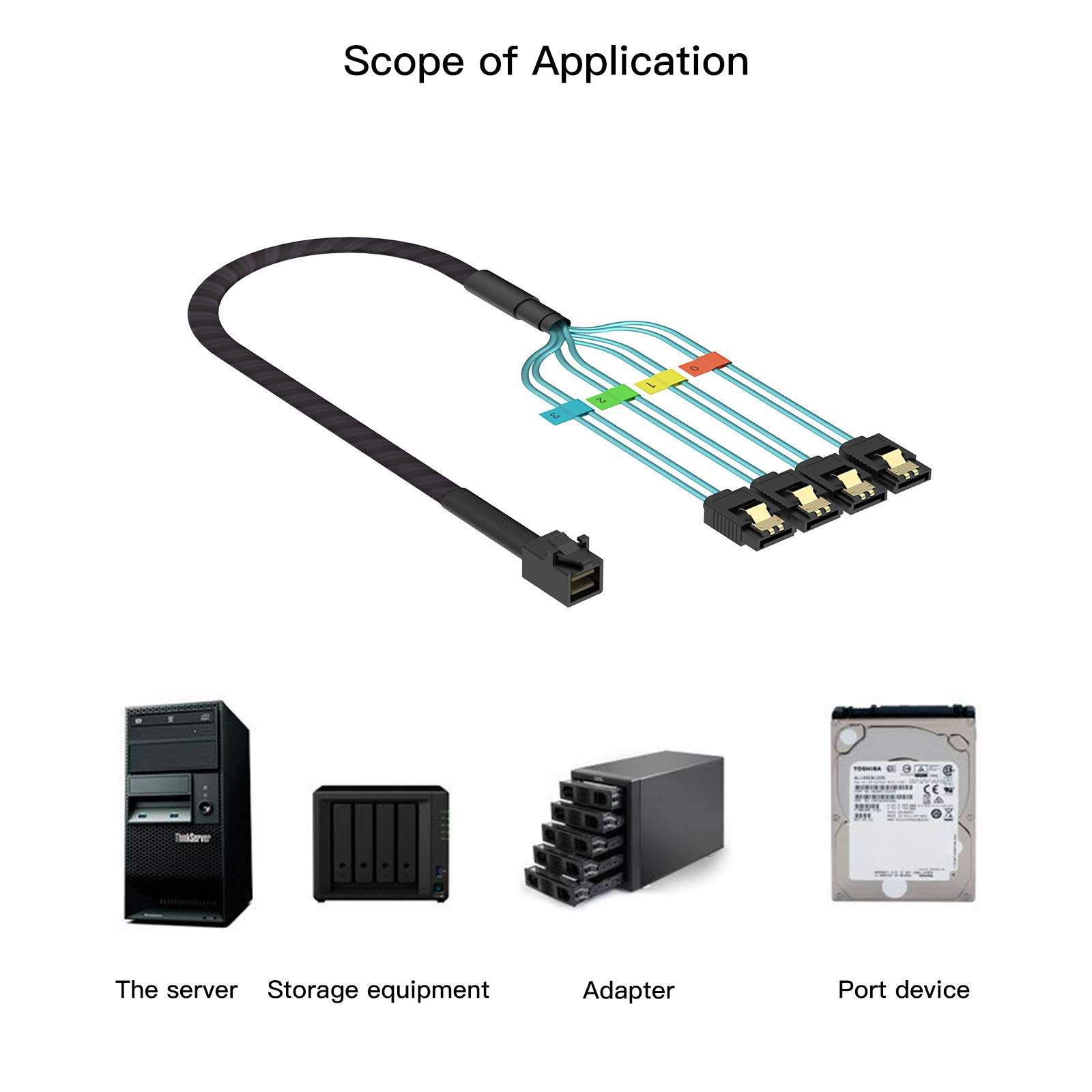 WORDIMA Mini SAS SATA Cables, SAS SATA SSD Cable SFF-8643 to 4xSATA Cable,Compatible SAS SSD2.5 Drive 3.5 HP Micron Samsung 2tb Intel or Raid Controller Hard Drive 4