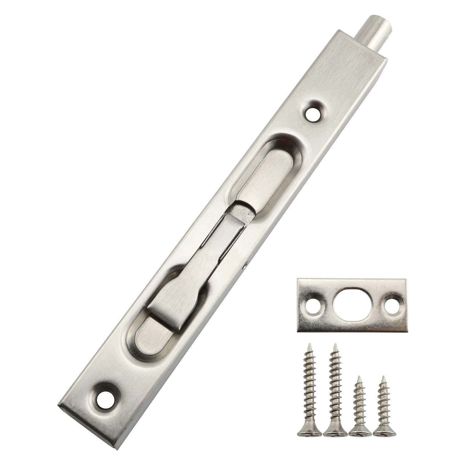 RuiLing 1-Pack 304 Stainless Steel Safty Concealed Slide Bolt Lock,Security Guard Lever Action Door Flush Bolt Latch for Furniture Hardware Fitting Accessories 6 Inch 1