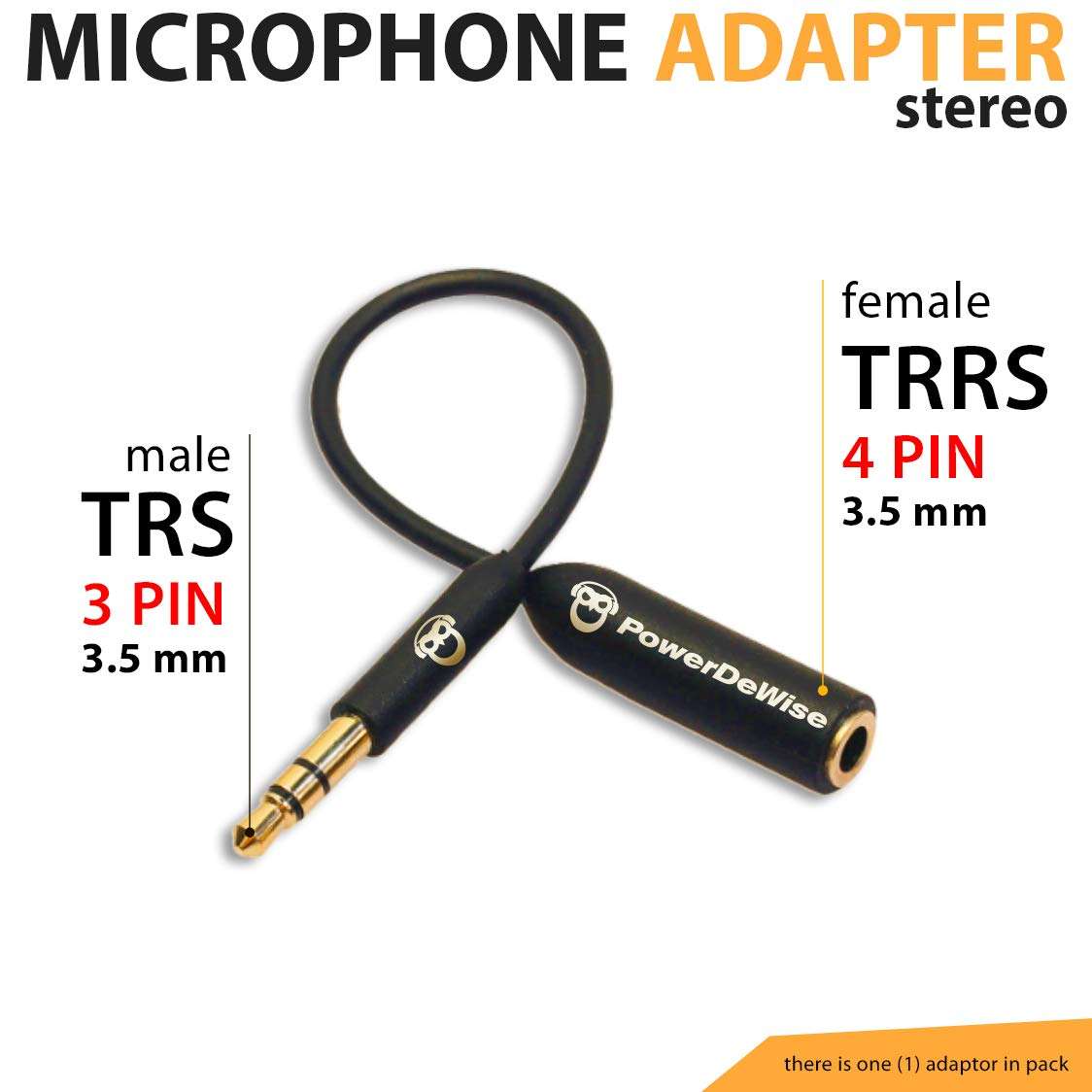 PowerDeWise TRRS to TRS Aux Male to Female Adapter Stereo - TRRS Adapter for iPhone and Android - Microphone 3.5mm Jack Adapter - Male Female Adapter for Lavalier Lapel Microphone 6
