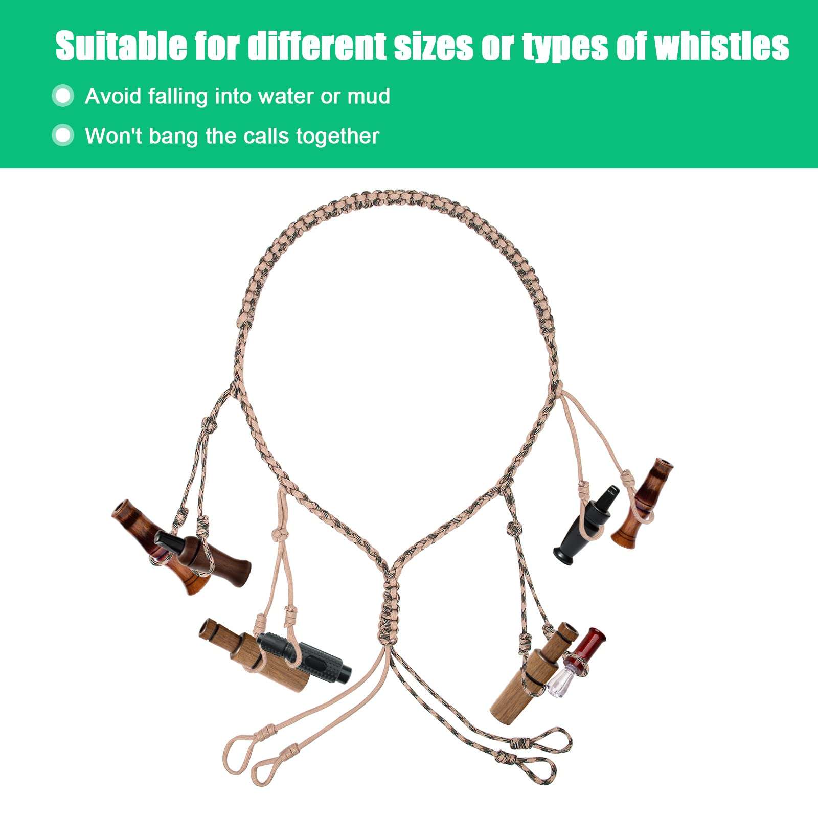 Windspeed Duck Call Lanyard, Portable Game Call Lanyard 550LB Paracord Goose Whistles Sling with Removable Drops, Hand Braided Paracord for Holding Whistles 4