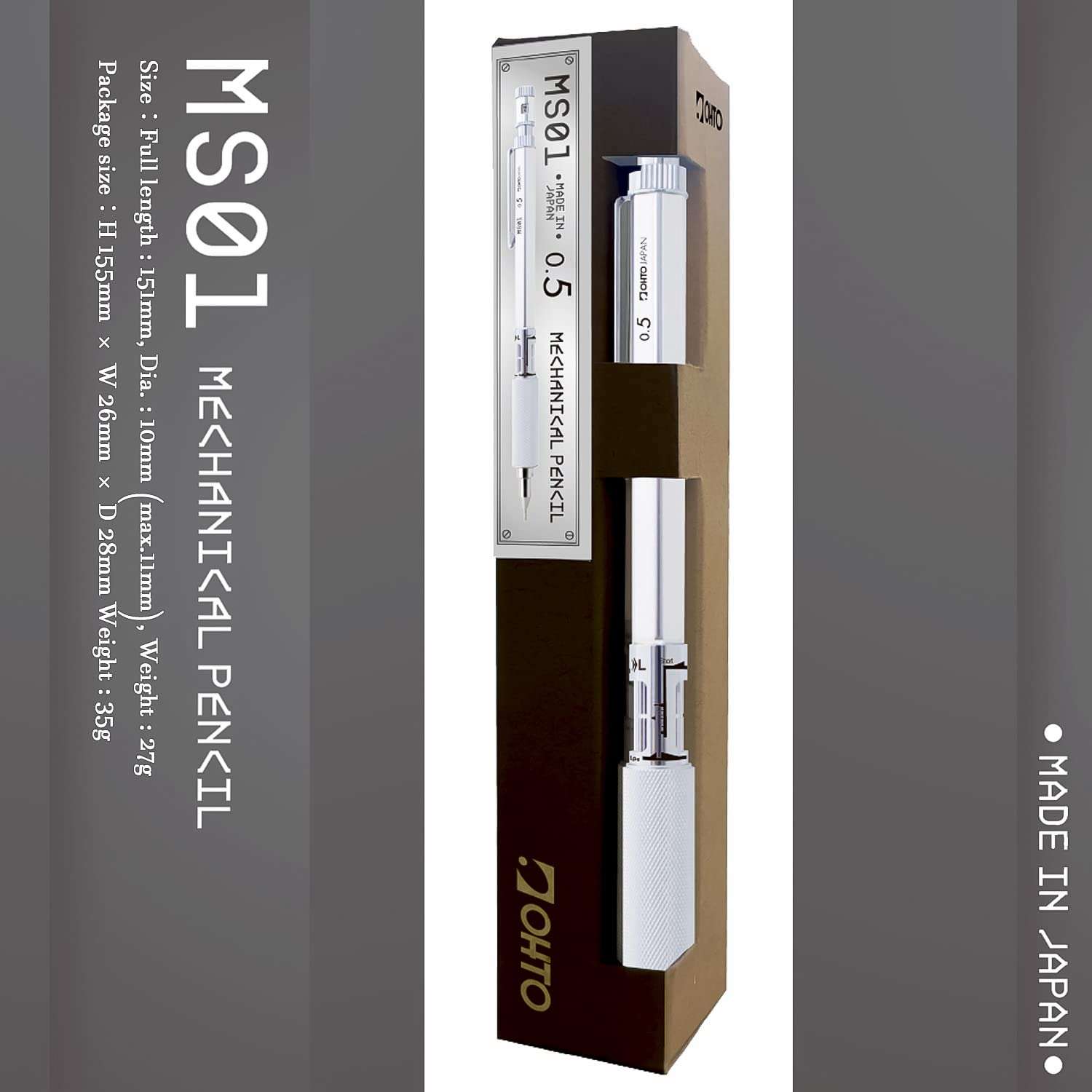 MS01 Mechanical Pencil - 0.5 mm - Silver Color Drafting Pencil with Customizable Lead Length, Durable Metal Build, Ergonomic Grip, and Versatile Design for Professionals and Artists Made In Japan 4