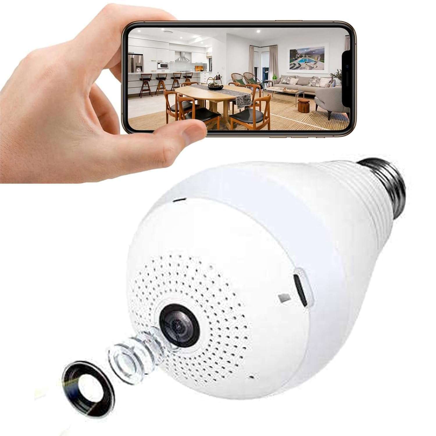TP Plus V380 Pro Wi-Fi Full Ultra HD 1080P CCTV Smart Security Camera | LED Bulb Light with Holder | Indoor Wireless Panoramic Fish Eye Vision (Bulb Camera K-802) 1