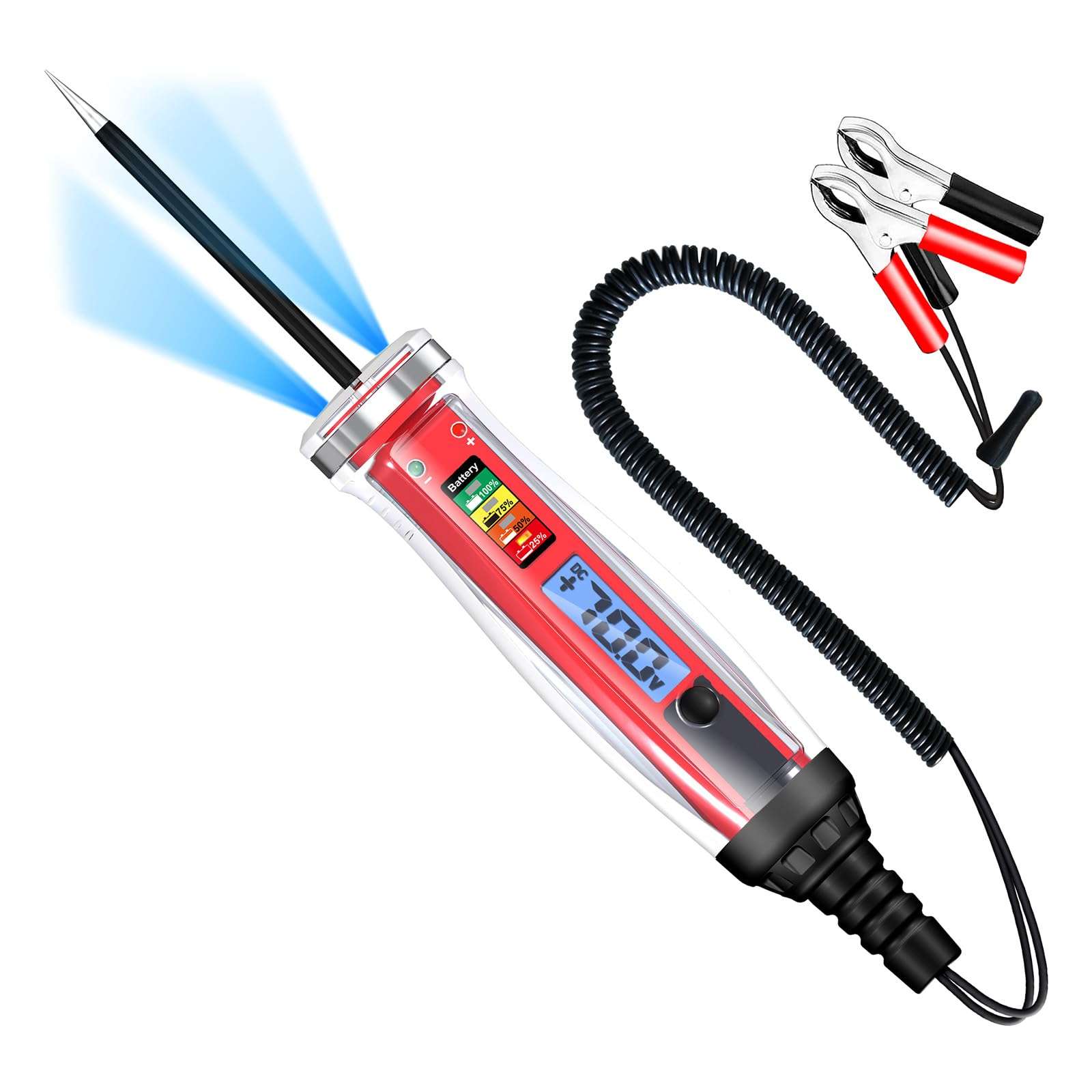 Automotive Circuit Tester 1-75V LCD Digital Display with Extend Wire Car Voltages Tester Heavy Duty Battery Tester 1