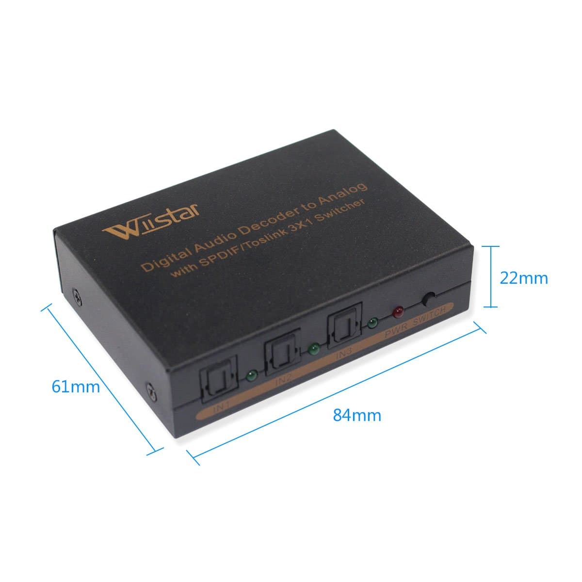 TOSLINK/SPDIF Optical Audio 3X1 Switcher with 5.1CH Decoder for Analog L/R and Headphone Outputs 3