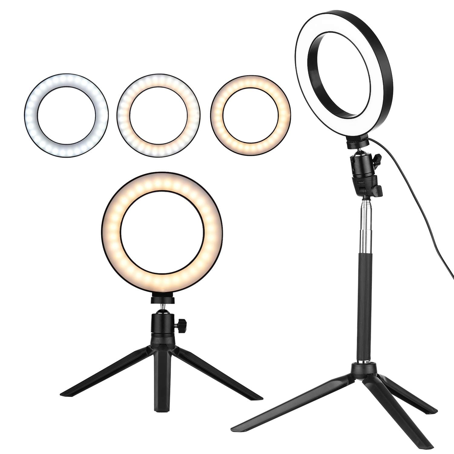Andoer LED Ring Light with Tripod Stand, 6 Inch Selfie Ring Light for YouTube Video/Makeup/Vlogging with Dimmable 3 Light Modes & 11 Brightness Level, 360 Rotary USB Camera Light 1