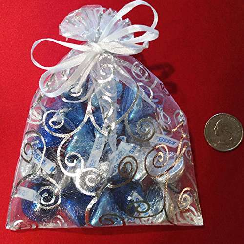 Crafts Organza Gift Bags |10 Bags, White with Silver Details, Size 6"x4.5"