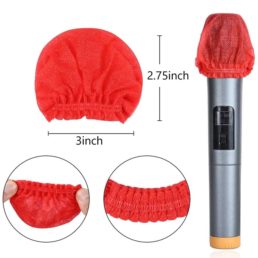 RuiJOTWAT 120Pcs Disposable Microphone Covers Non-Woven Handheld Mic Cover Windscreen Protective Cap Red and yellow 3
