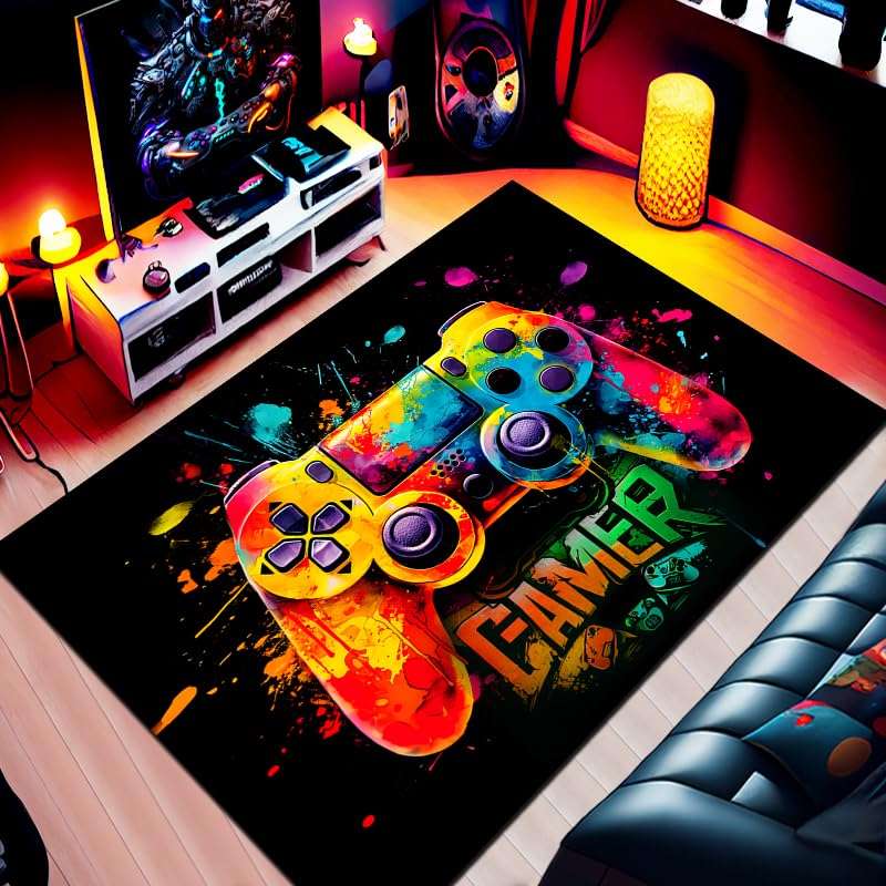 Gaming Rug for Boys Bedroom,Video Game Carpet with Gaming Theme Design,Gamer Rug for Room 3'4" x 5' 2