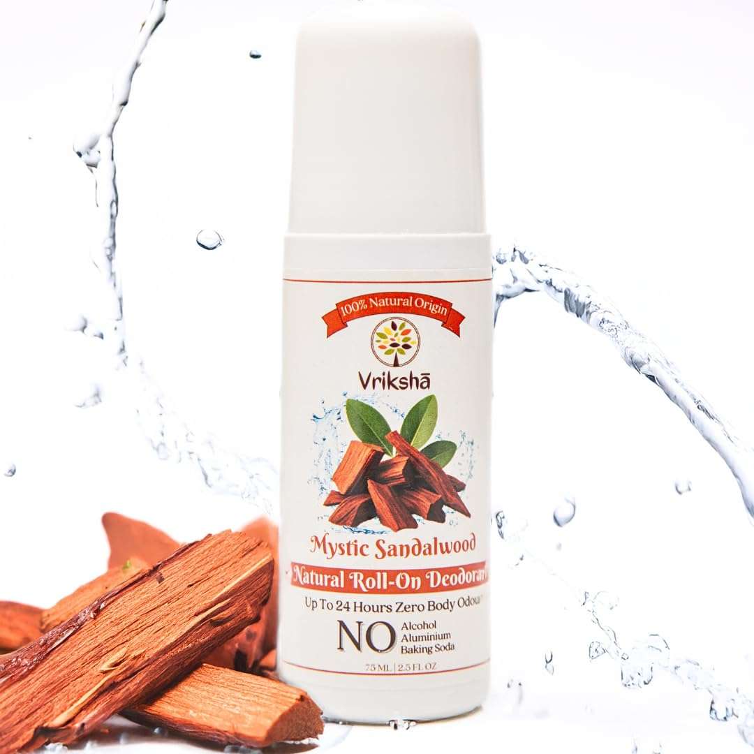 Vrikshā 100% Natural Roll On Deodorant | 24 Hour Body Odour Protection | Sandalwood & Frankincense Essential Oils | ZERO Alcohol | For Women & Men 1