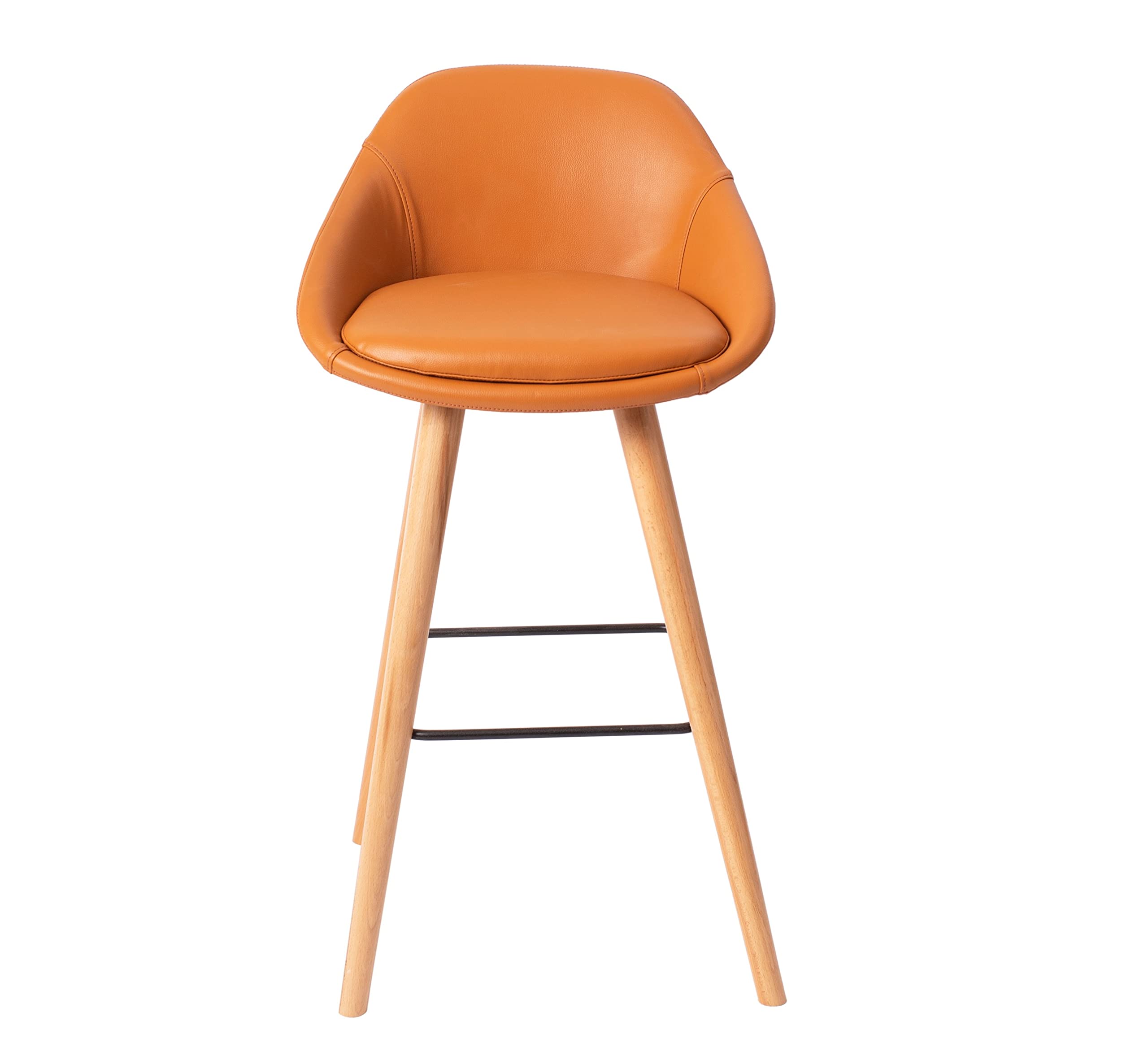 PFEDA - PU (Polyurethane) Moulded Leatherette Bar Stool Chair with Wooden Legs in Orange 2
