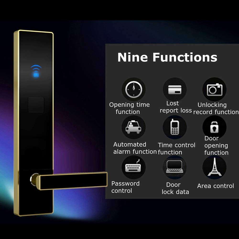 FEPDW Durable Electronic Smart Door Lock Key and Card 2 Way Safe Home Entry Tools Door Levers Handle (Color : Gold, Size : One Size) 3