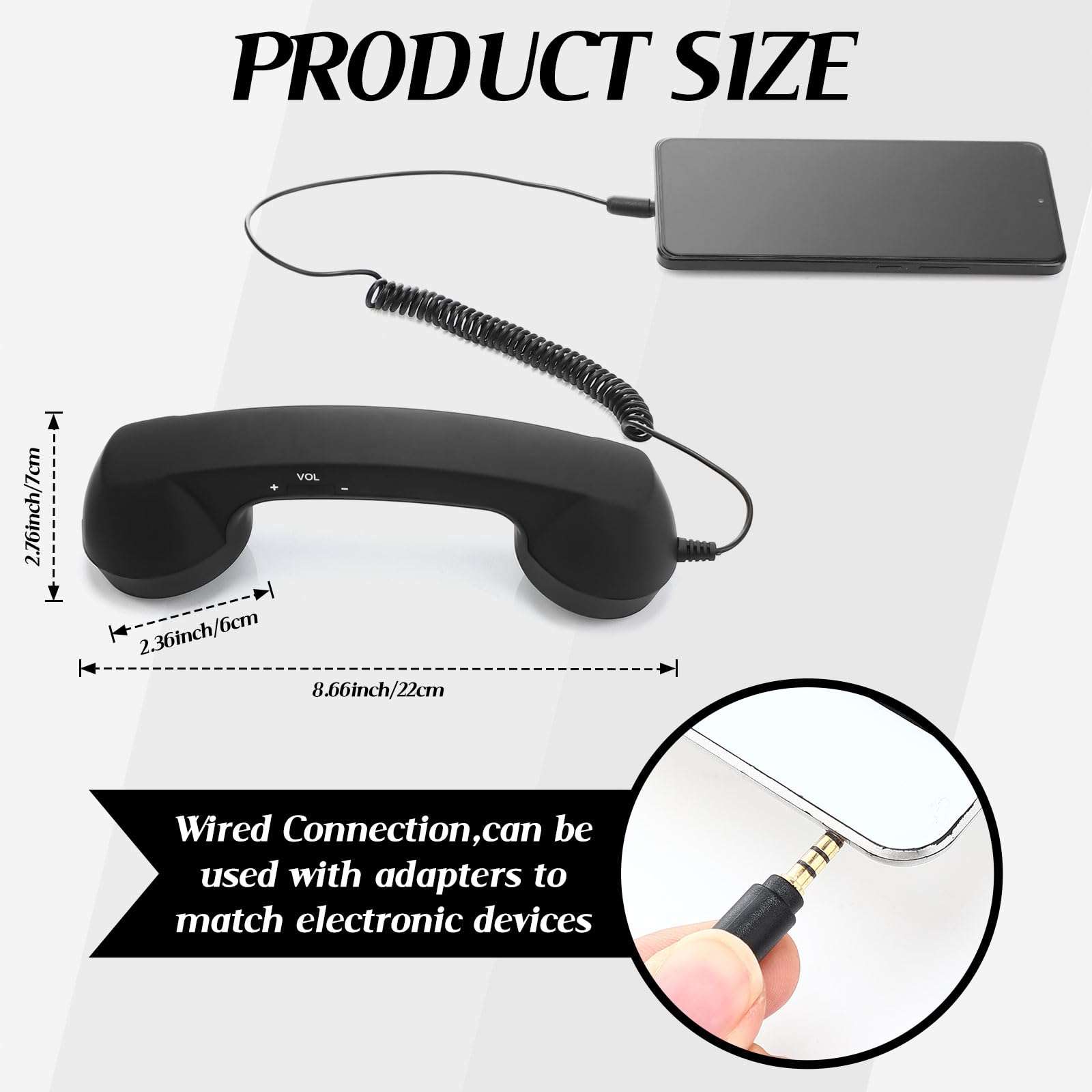 Kingdder 6 Pcs Retro Cell Phone Handset Black 3.5 mm Telephone Handset for Mobile Old Pad Headset Handheld Receiver 3