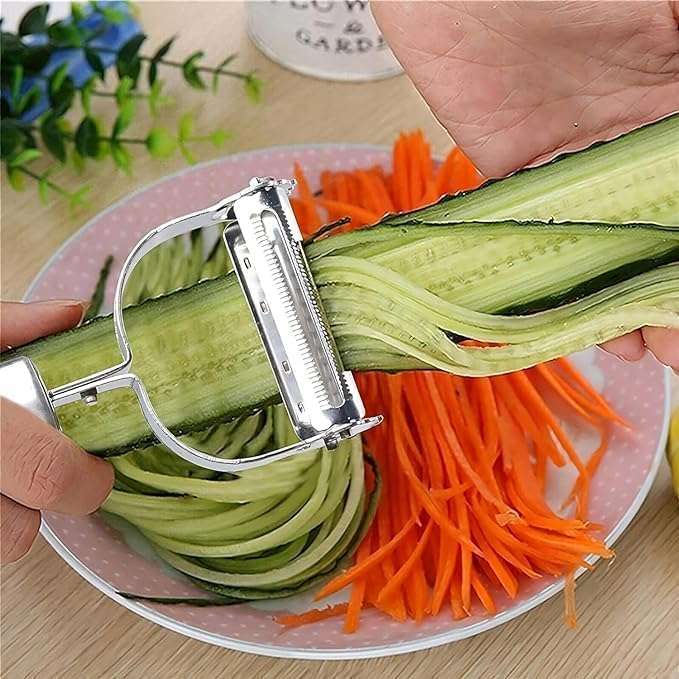 BARASTI 2 in 1 Peeler Julienne for Salad, Potato Peeler, Vegetable Slicer, Multi-Functional, Fruit Slicer, Adjustable Veggie Shredder, Kitchen Noodle Cutter, Stainless Steel (Medium) 1