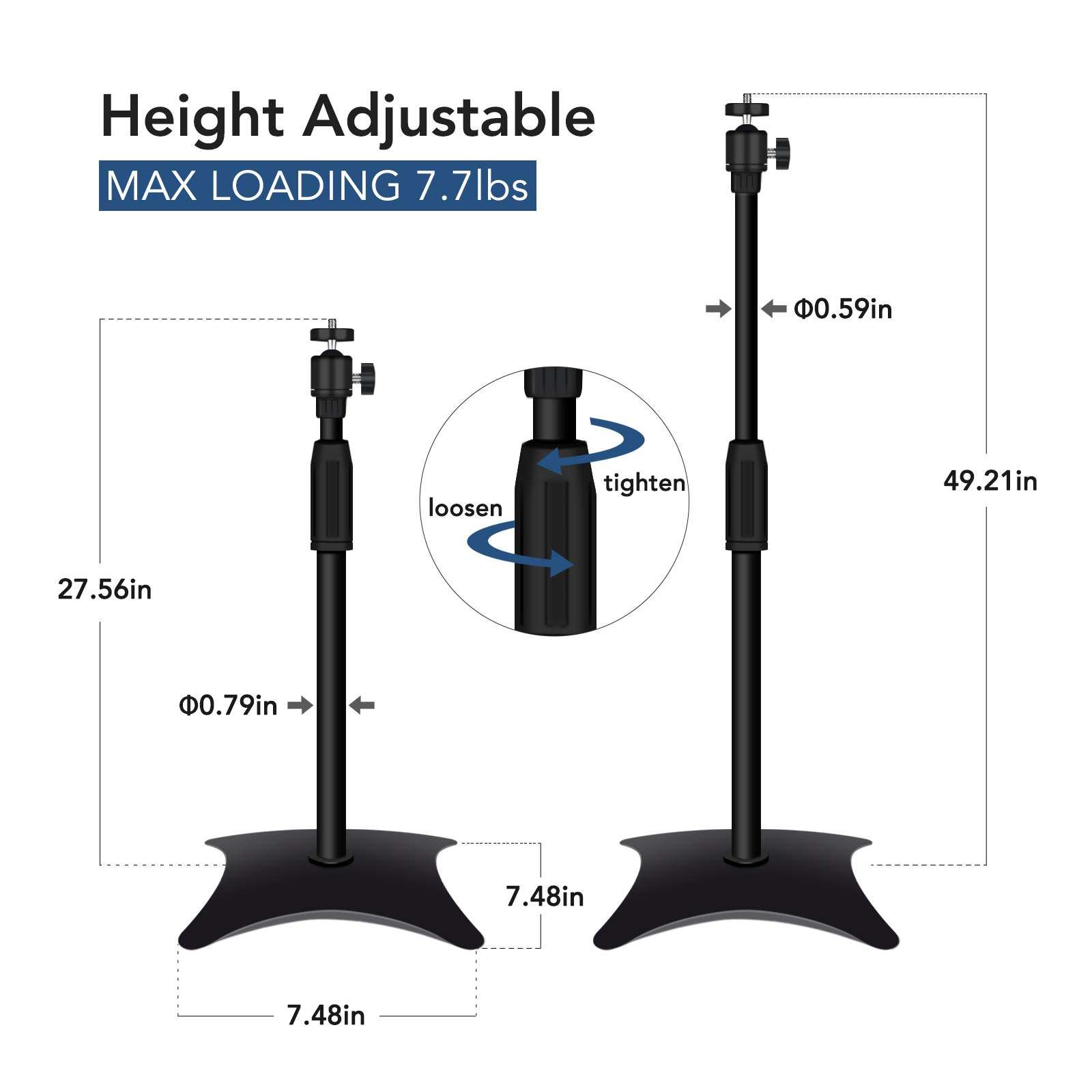 Projector Tripod Stand Drsn Portable Tripod Adjustable Height 27" to 49" 360°Swivel Pivot Ball Head Floor Stand Holder for Small Camera Webcam Microphone Projector GoPro 2