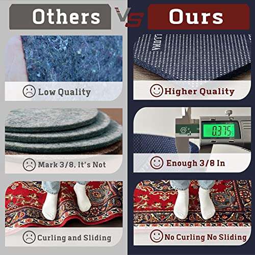 DELLUNA Non-Slip Area Rug Pad 2'x6', 3/8" Thick Double Side Rubber + Felt, Premium Deluxe Cushioned- Safe for All Floors, Adds Comfort and Protection, Ultra Strong Grip, Stop Rug from Moving. 2