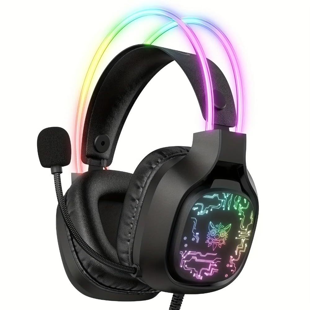 Waillynice X22 Gaming Headset RGB Dynamic Lighting Wired Over-Ear Headphones with Noise-Canceling Mic for PC PS4 Xbox PS5 (black)