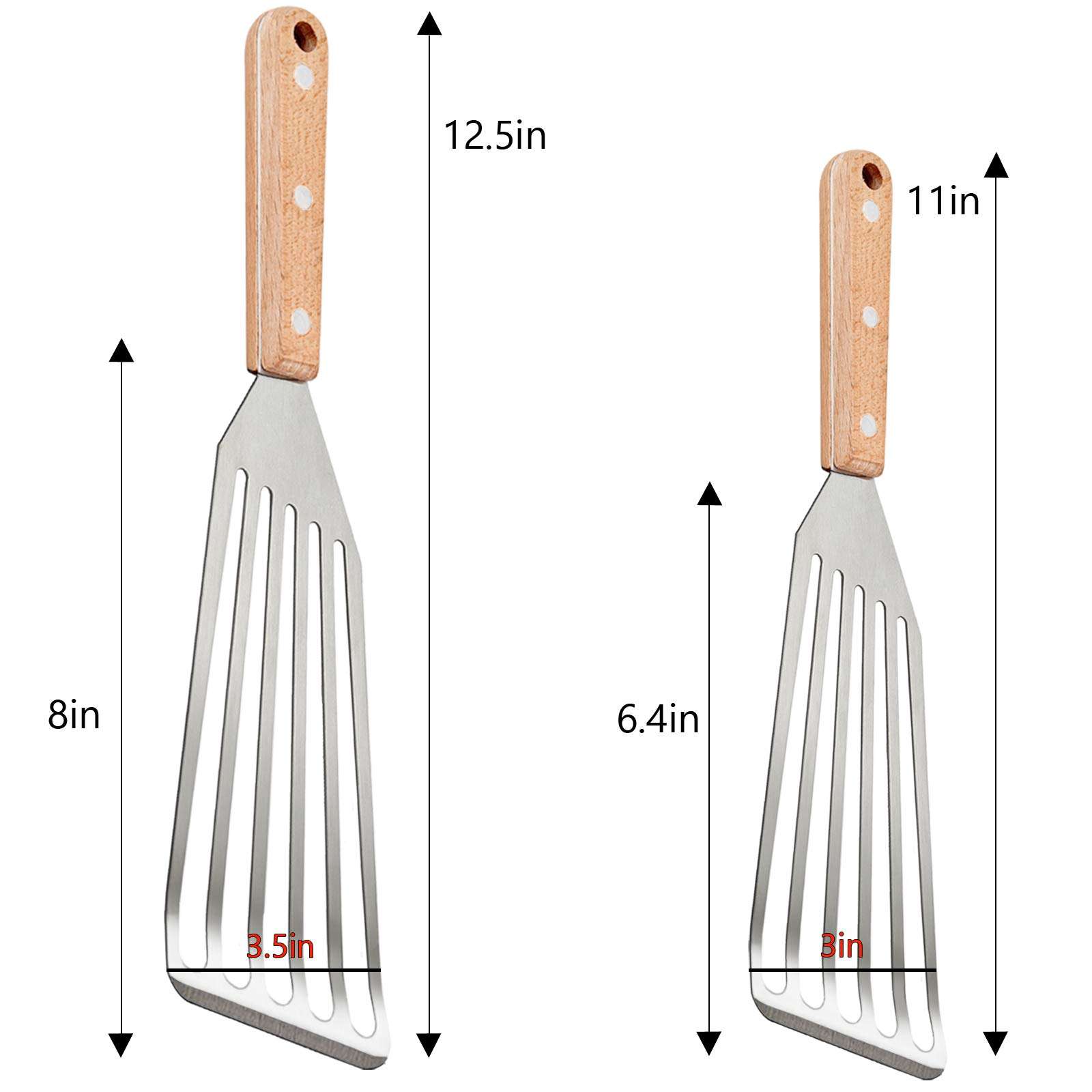 Fish Spatula Set of 2, HaSteeL Stainless Steel Slotted Spatula Turner with Riveted Wooden Handle, Professional Metal Spatulas Great for Kitchen Cooking Flipping Frying & Grilling, 2 x Hooks 3