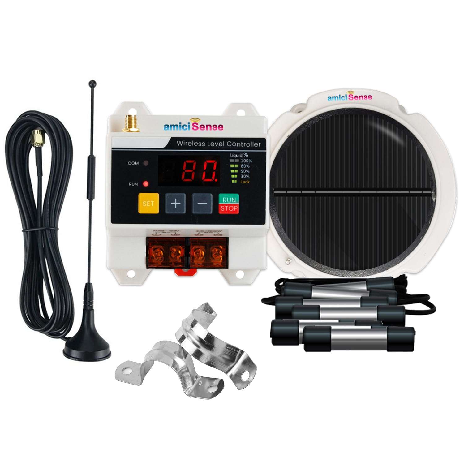 amiciSense Automatic Wireless Water Level Controller Switch | Solar Powered Transmitter with Battery | Water Level Display | 230V AC | 3kW Motor Load | Timeout & Water Shortage Protection 1