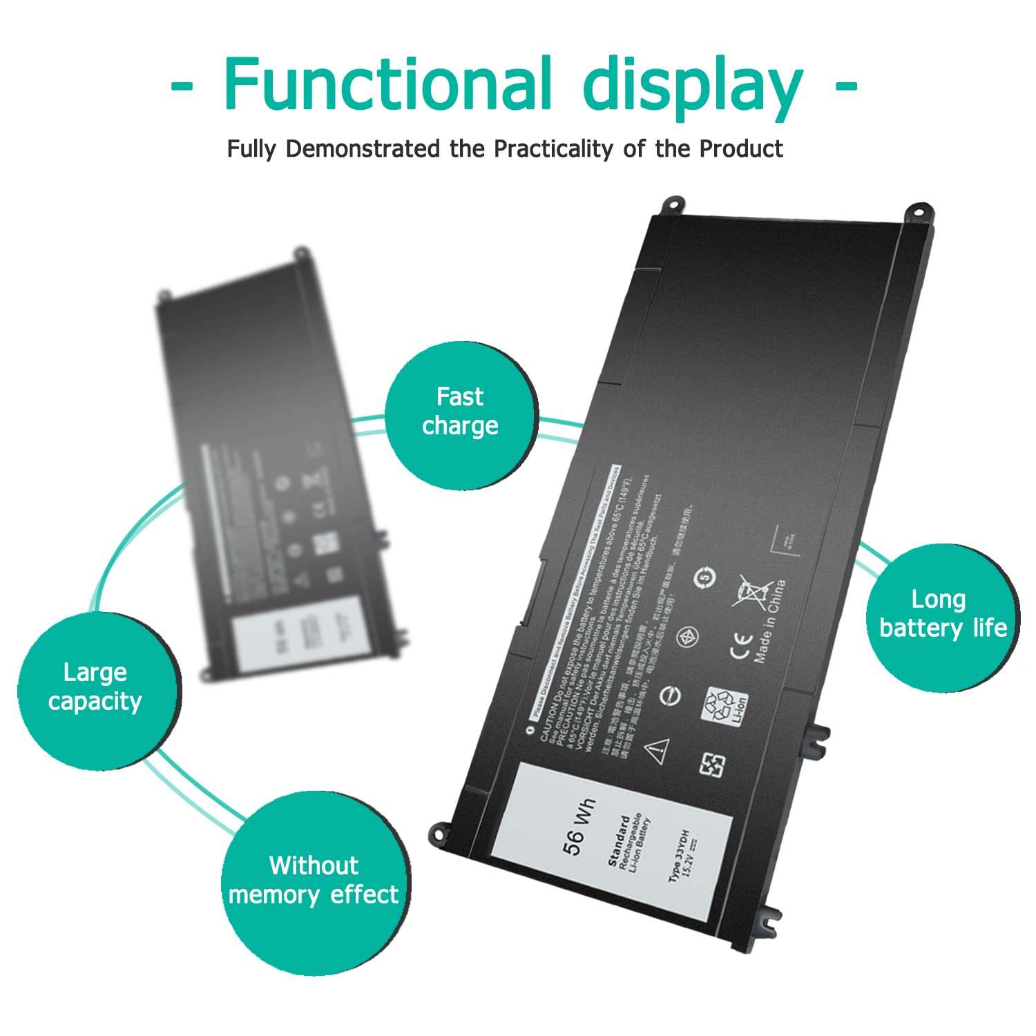 Yongerwy 33YDH Laptop Battery Compatible for Dell 13-7353 17-7000 17-7773 17-7778 17-7779 15-7577 15GD 15PD 15PR 17PD Latitude 14 15 3490 3580 3590 fits PVHT1 DNCWSCB6106B 15.2V 56WH 5