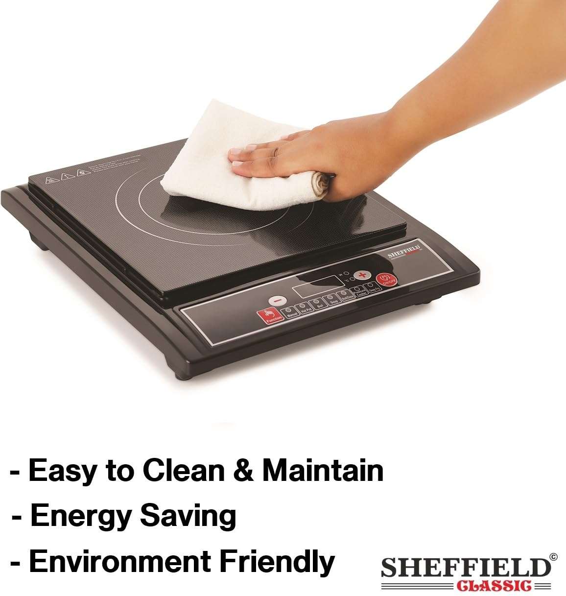 Sheffield Classic 1400W Portable Induction Cooktop | Soft Push Buttons, 7 Preset Modes, Easy Touch Control | Auto Shut‑Off, Fast Heating & Energy‑Efficient Electric Stove – Black 6