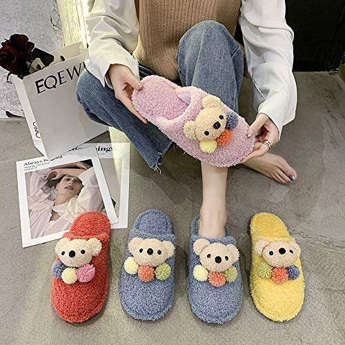WALNUTA Women Home Slippers Winter Warm Shoes Woman Slip on Flats Slides Female Faux Fur Slippers Women Shoes Closed Toe (Color : Yellow, Size : #36) 4