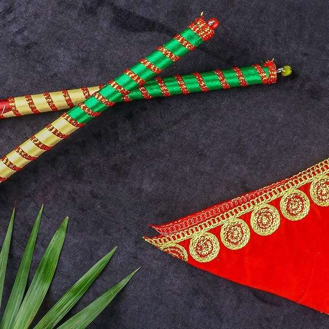 SATVIK 2 Pair SATVIK (4 Pcs) Large Gorgeous Wooden Multi-Colored dandiya Sticks Couples Particular Garbha Dance Nights for Navaratri Indian New Year's House Opening Item Returns for Gifts 3