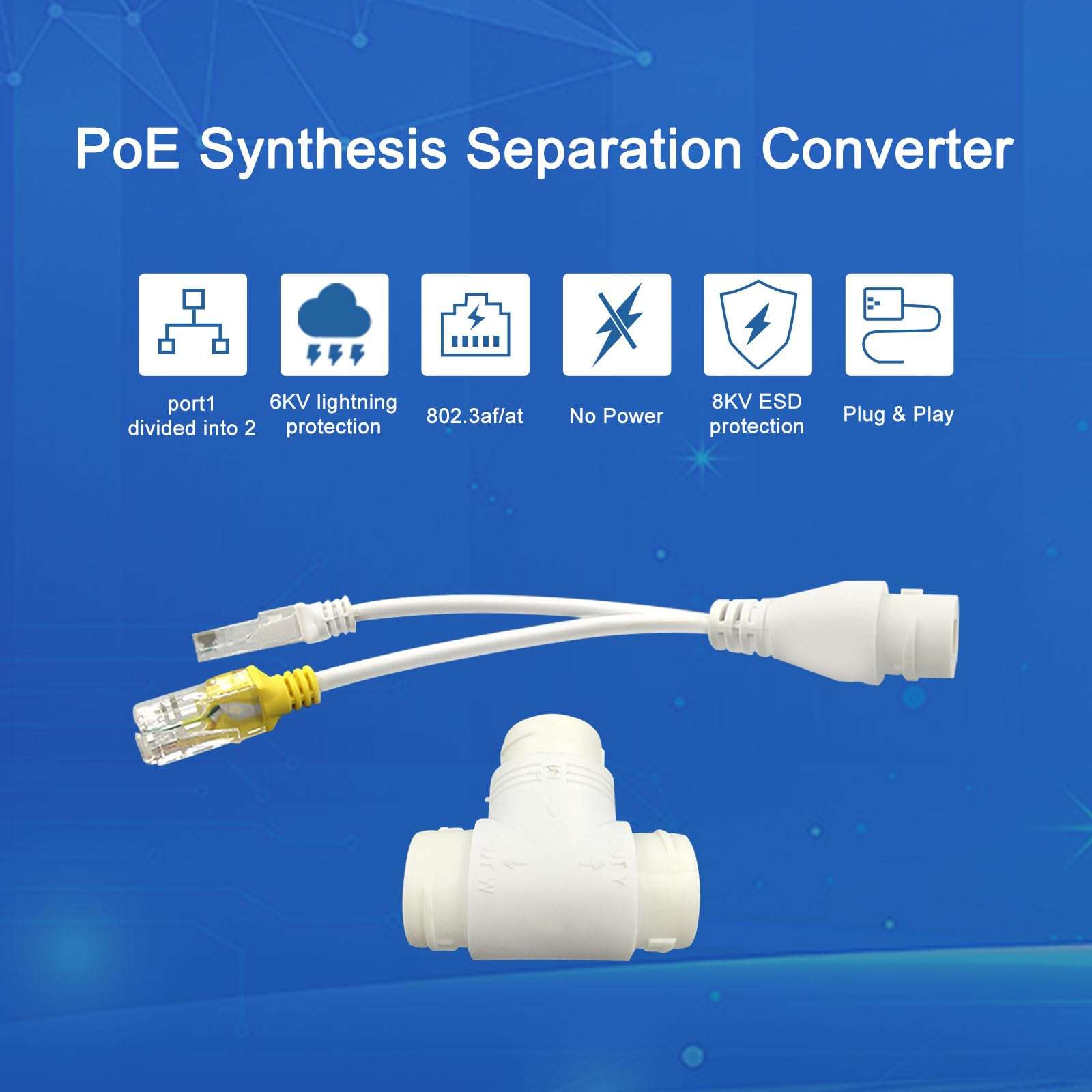 CONETCH PoE POE Combiner Splitter Adapter, Ethernet Splitter, Support IEEE802.3af/at Protocol, Max Transmission 130m, 1 Cable into 2 Cameras, Works on All PoE Switches, PoE NVR and POE Cameras 3
