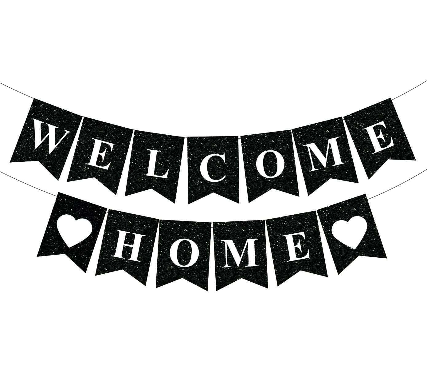SVM CRAFT® black glitter welcome home banner, Home Sweet Home Gold Glitter Hanging Sign Banner- Welcome Home Banner, Home from War Banner, Military Welcome Home Banner, Welcome Home Sign 1