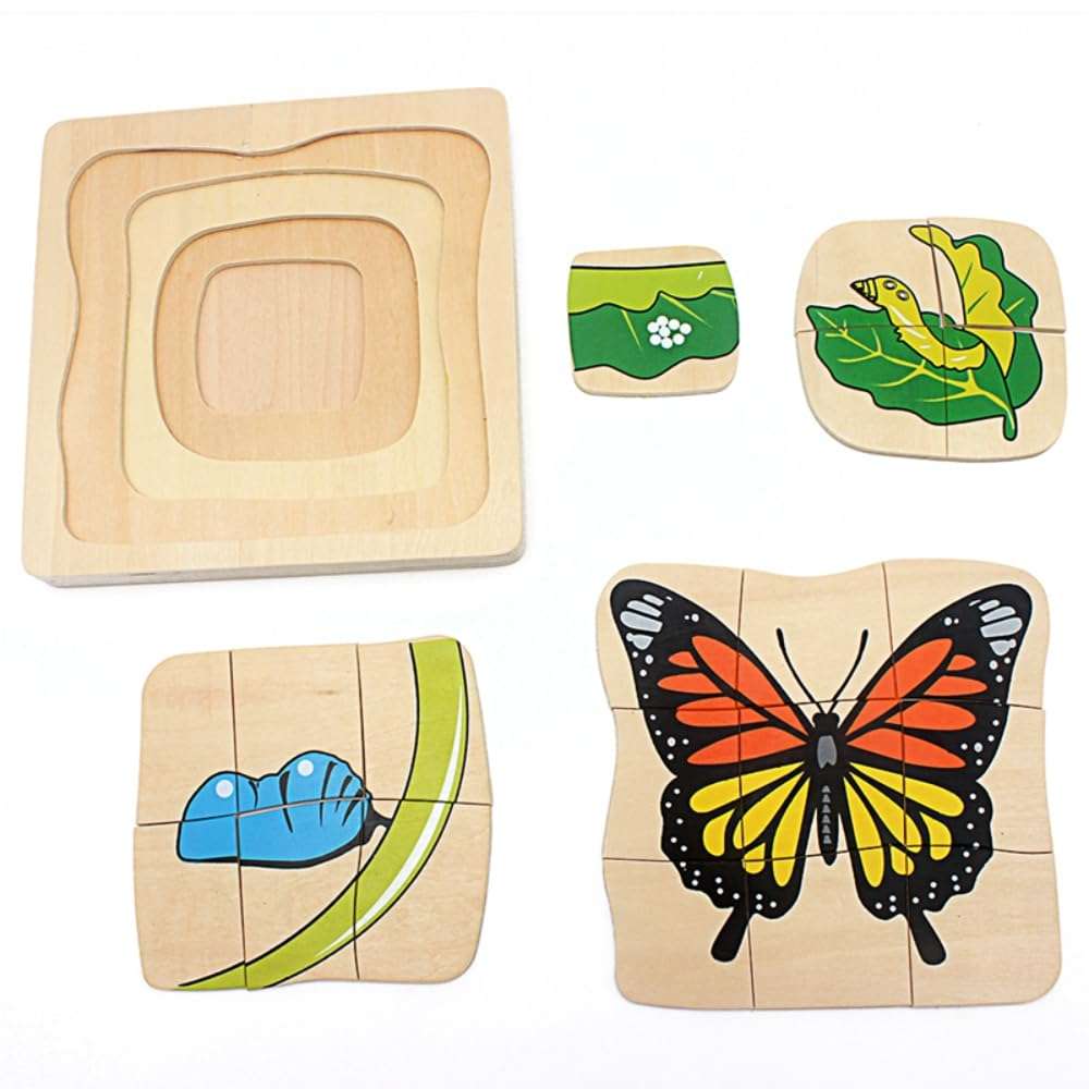 Toddler Montessori Science Toys Life Cycle of Butterfly Grow up 3D Puzzle Panel Preschool Infant Animals & Nature Kindergarten Butterfly Growth Puzzle 6