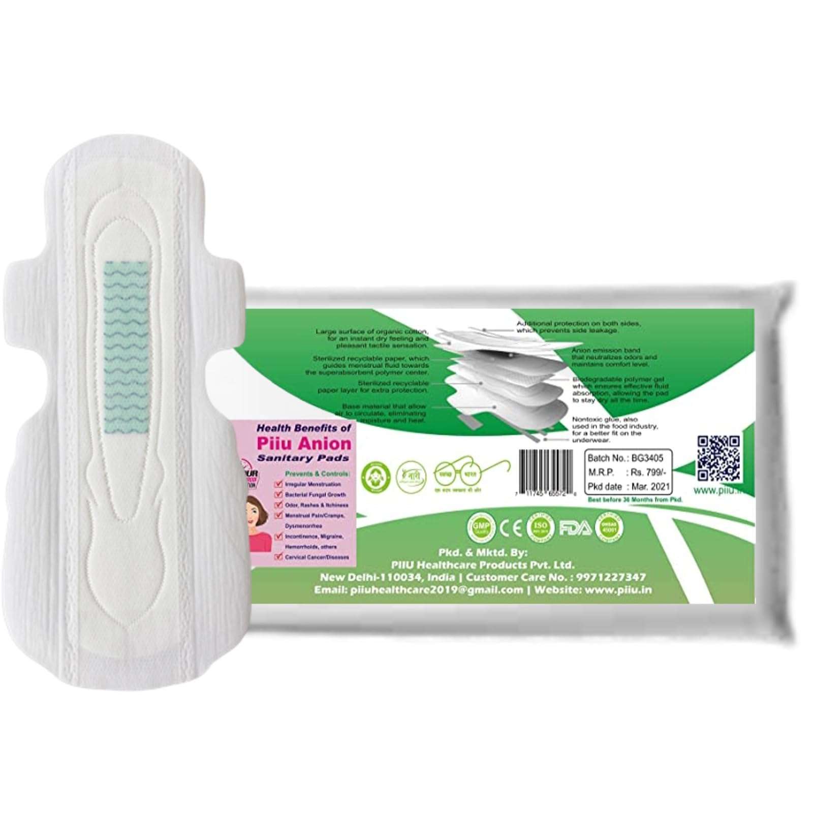 Piiu Cottony Soft Rash Free Ultra Thin Anion Sanitary Pads XXL (340mm) | Dermatologically tested |99.99% germ protection, 50 Pads (Pack of 2) 4